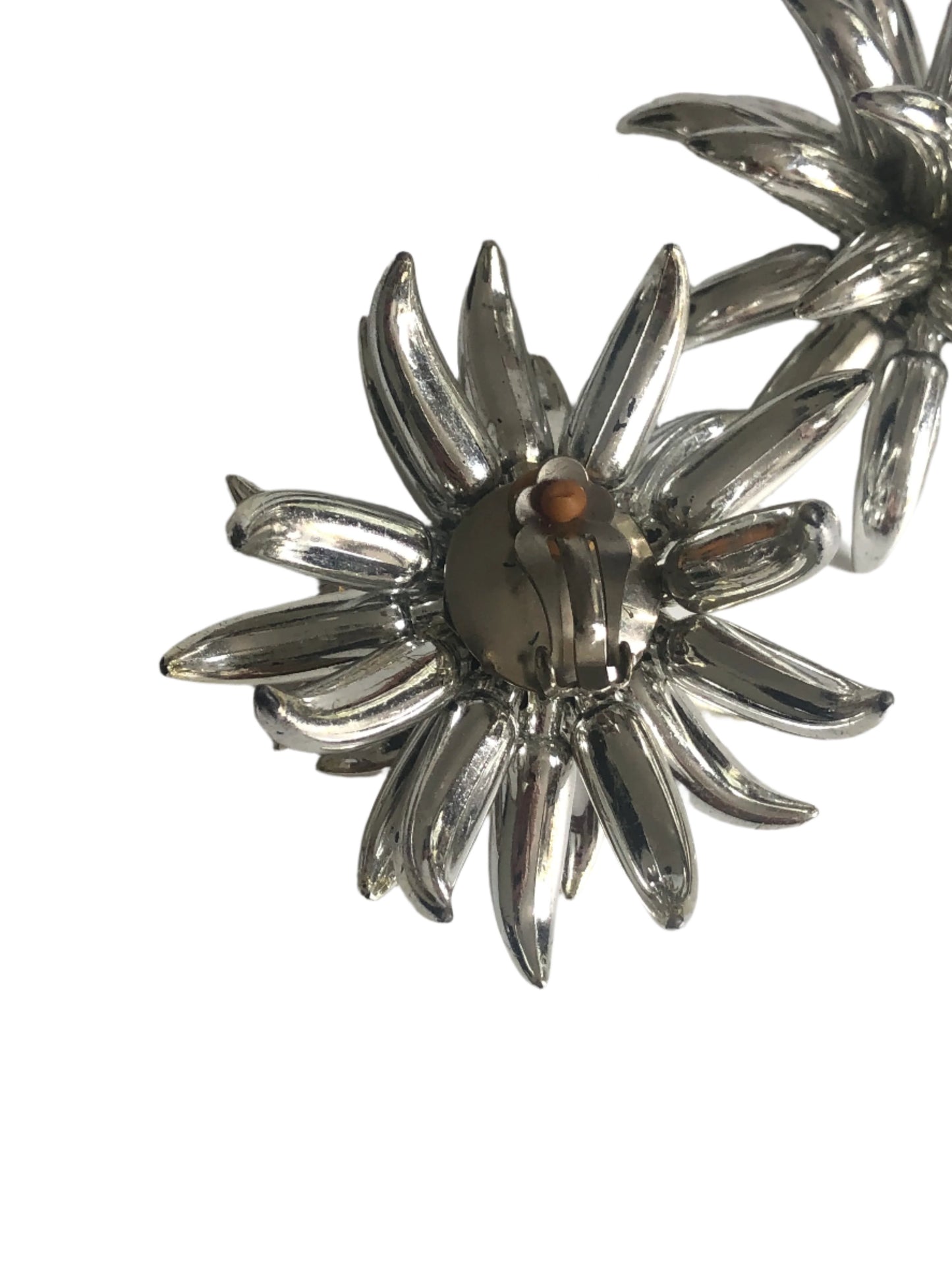 vintage earrings clip on silver tone plastic huge