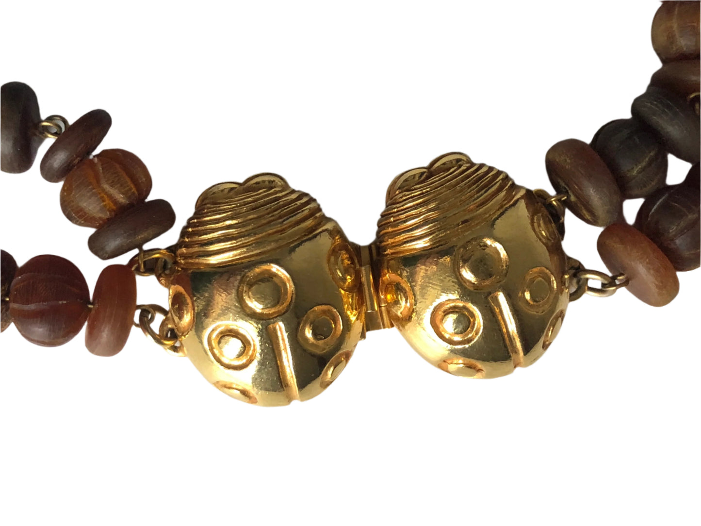 Vintage Dominique Aurientis necklace gold plated ladybugs closure France