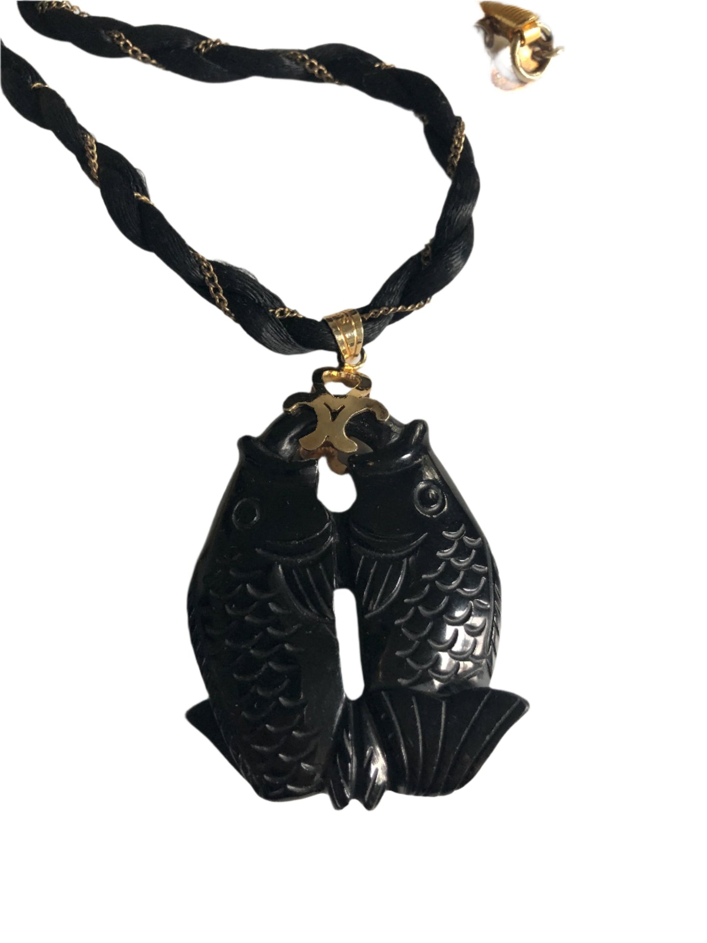 Vintage Les Bernard necklace pendant carved glass zodiac pisces