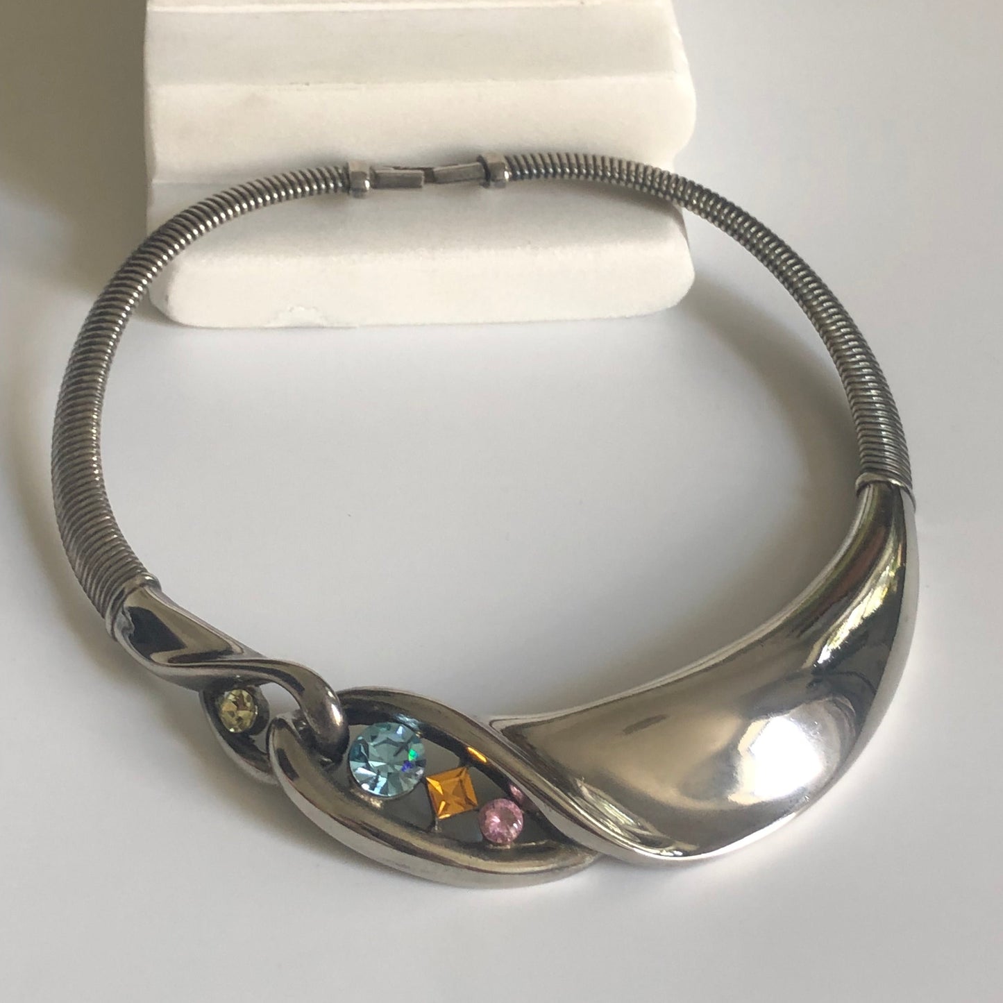 Vintage GIVENCHY necklace collar silver tone rhinestones