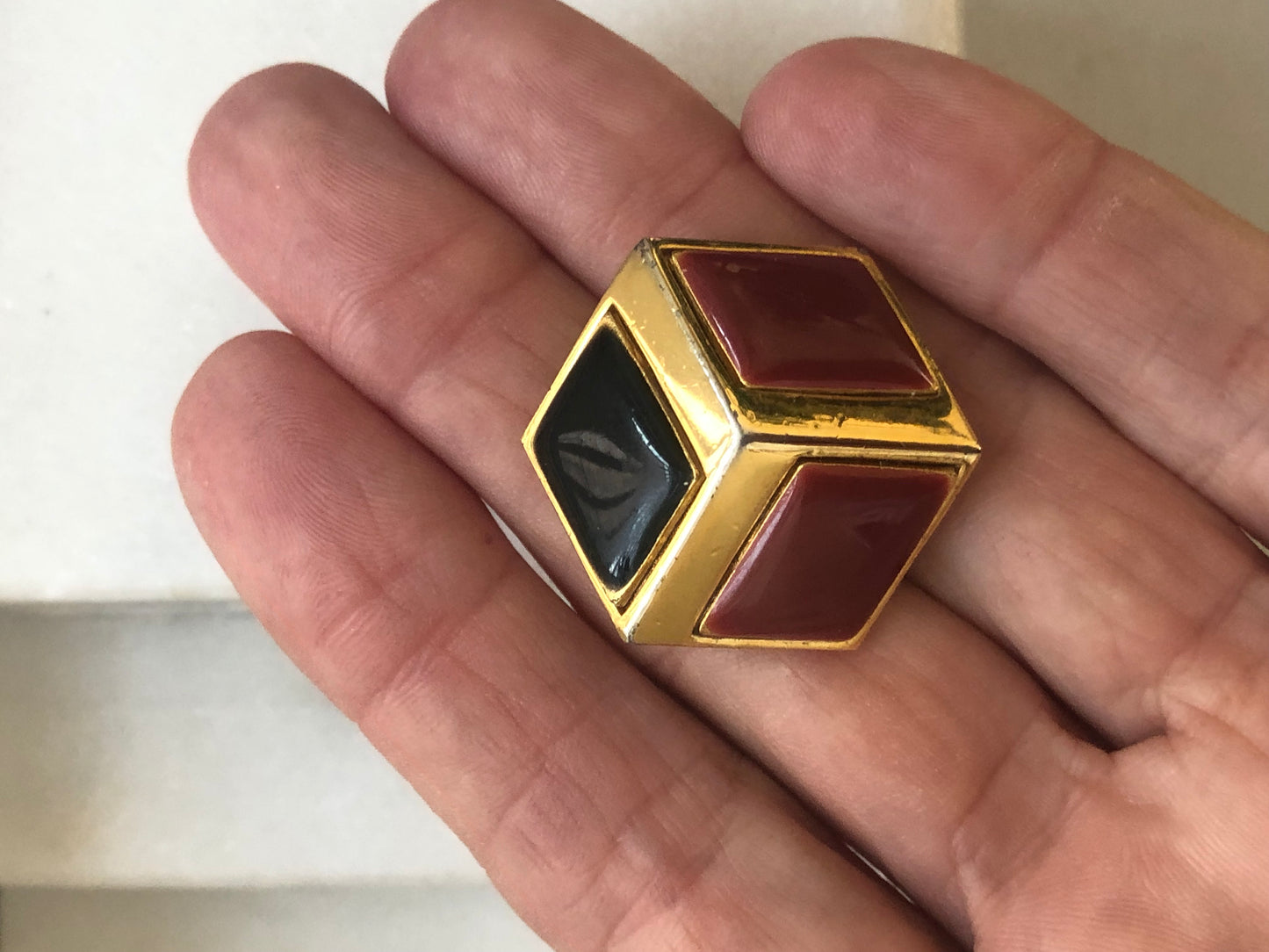 Vintage GIVENCHY pin brooch cube enamel 1980