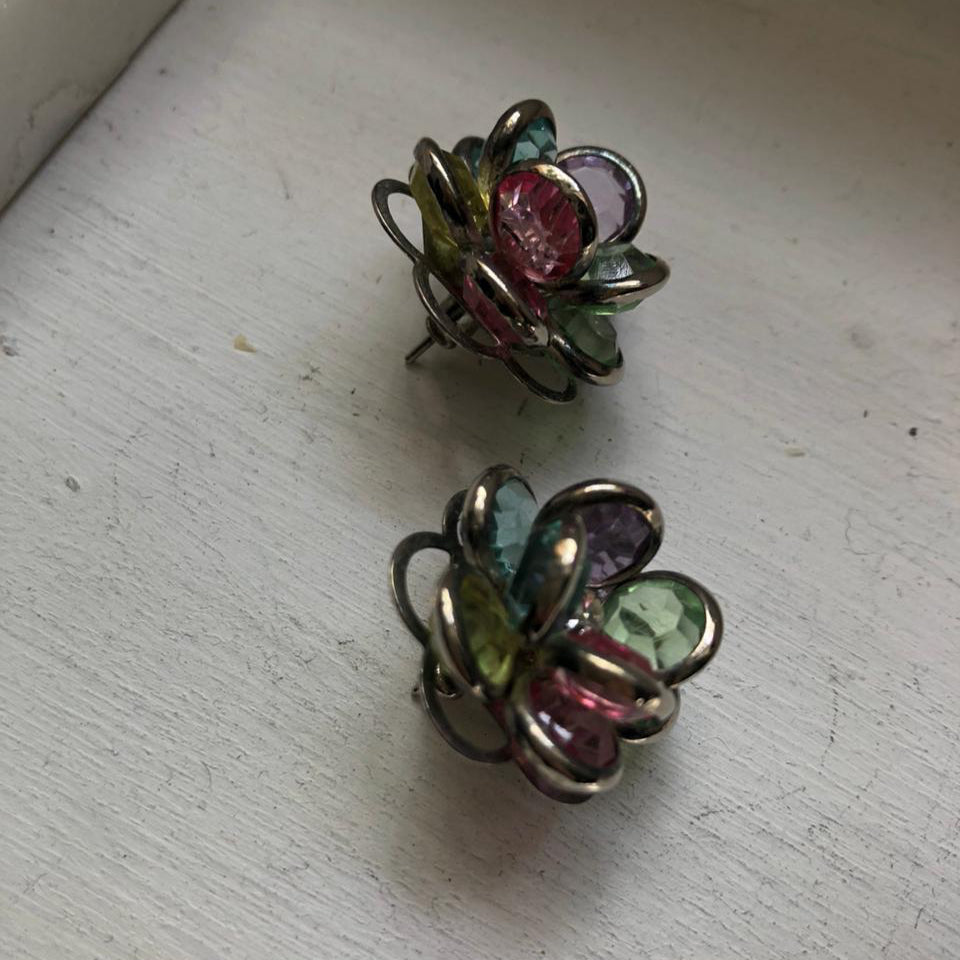 Vintage earrings Swarovski crystal bezel