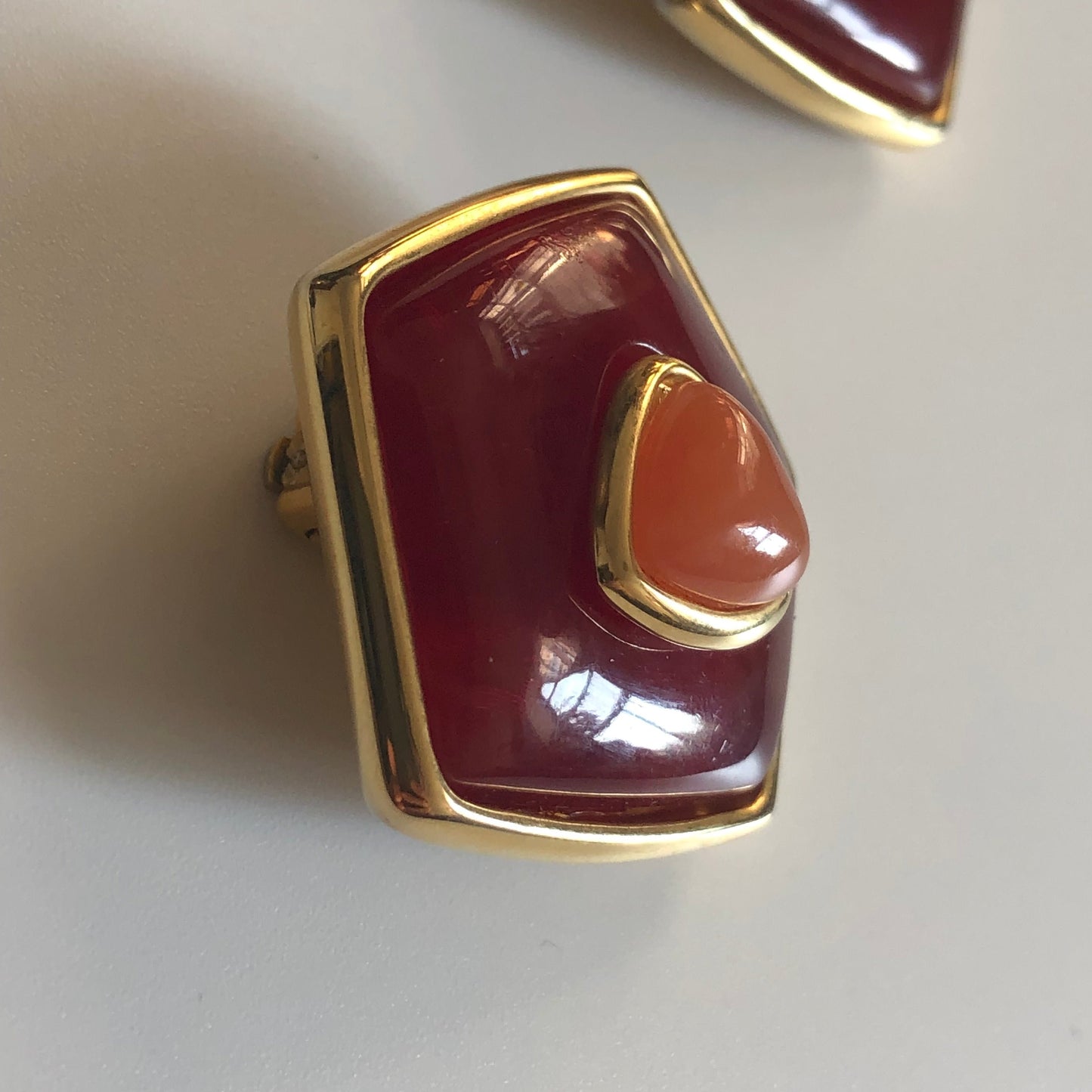 Vintage LES BERNARD large earrings clip on red orange gripoix style