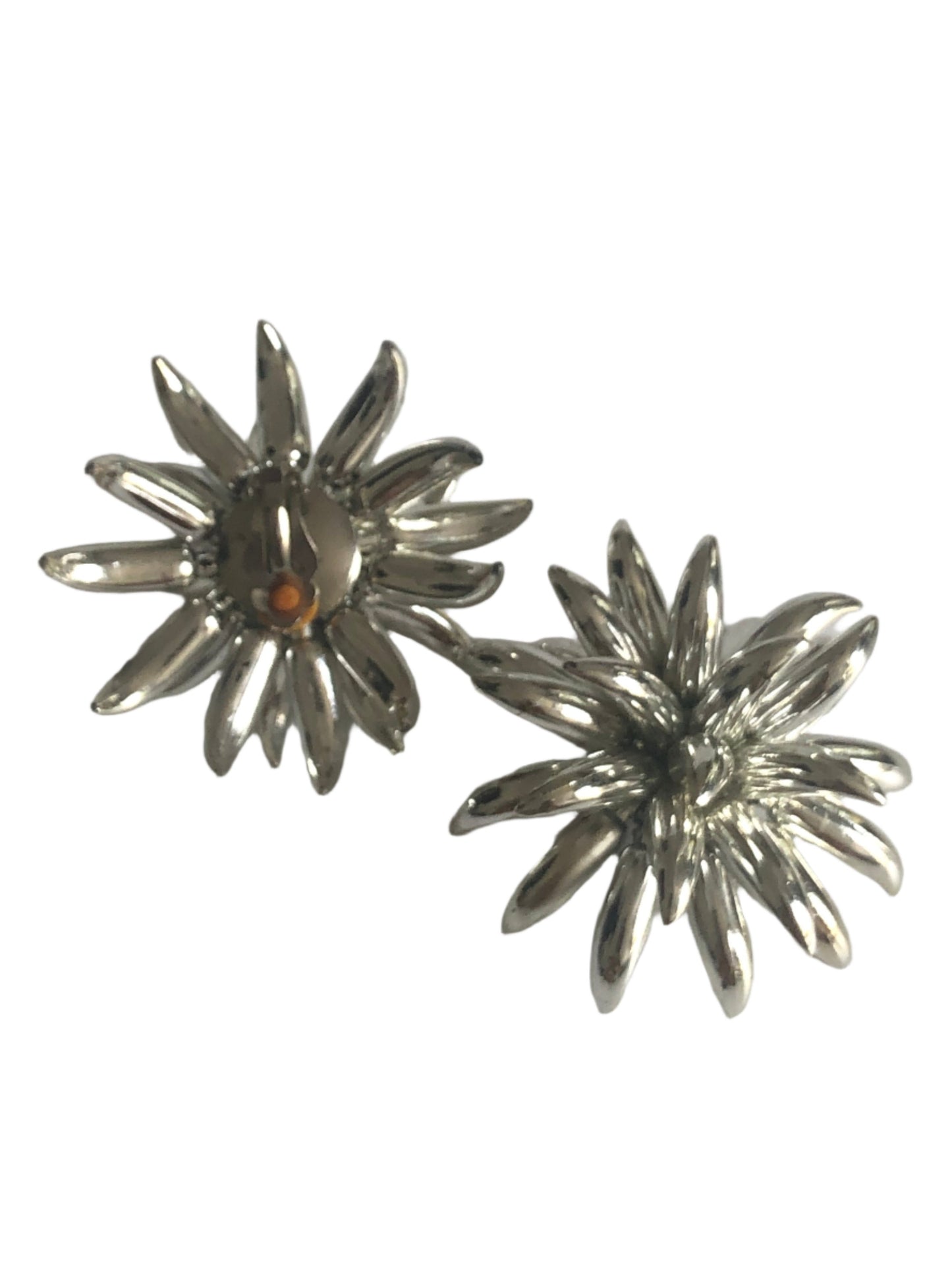 vintage earrings clip on silver tone plastic huge