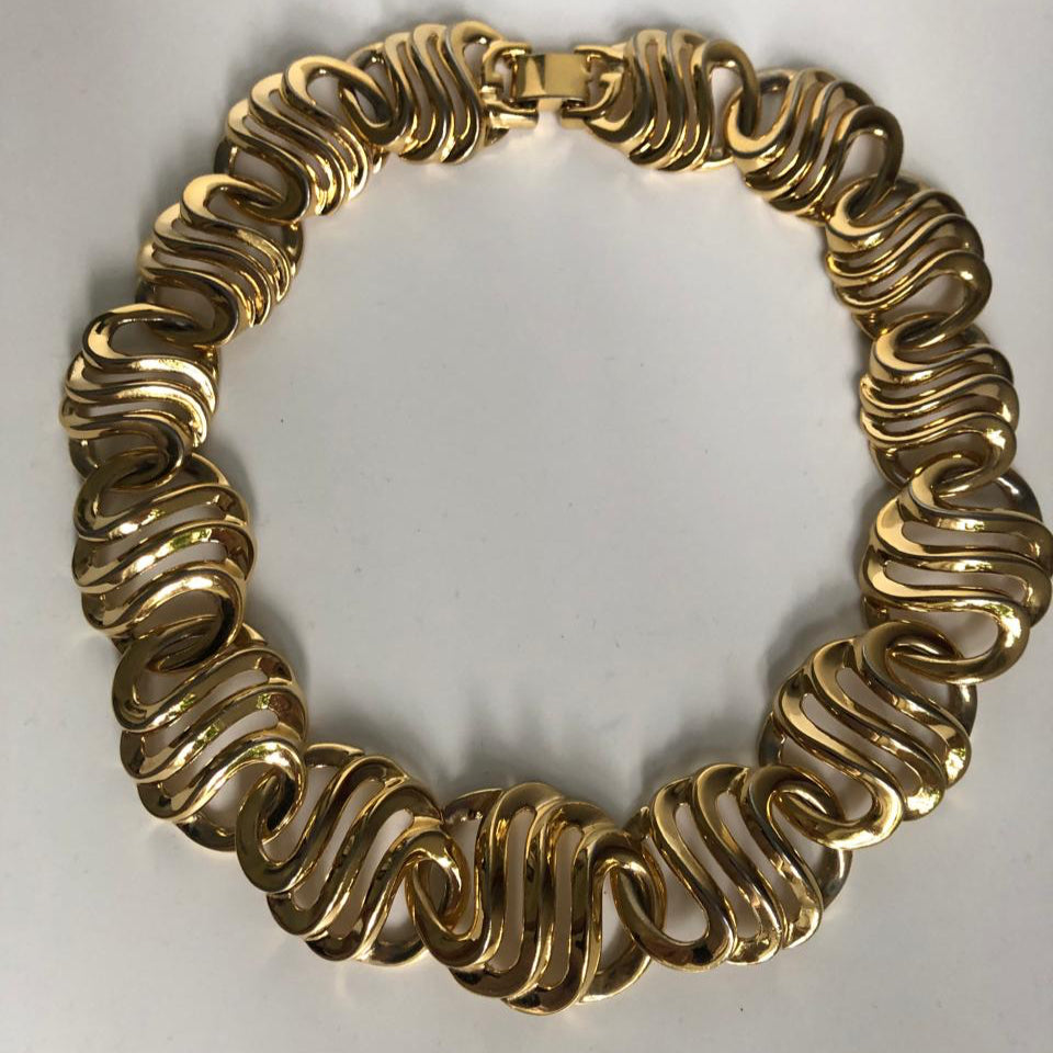 GIVENCHY necklace collar chunky swirl link gold tone