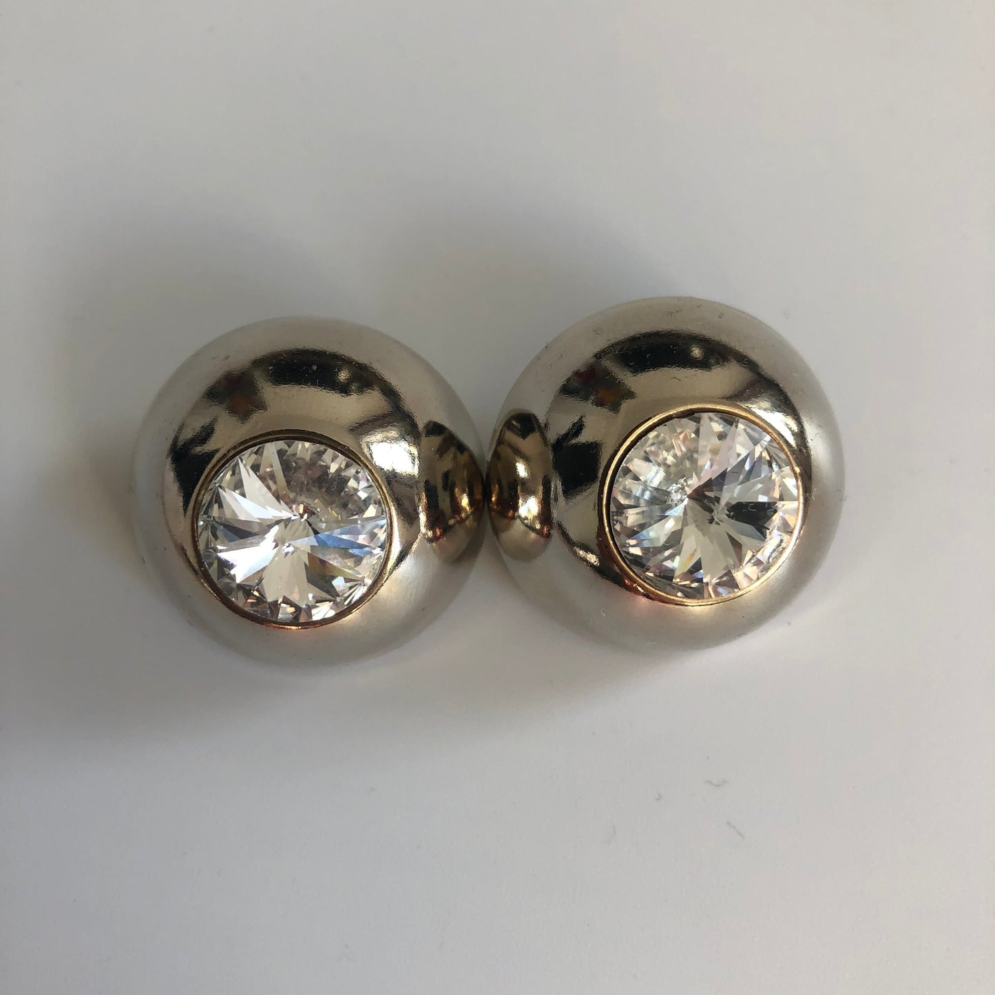 Vintage earrings chunky clear crystal gold plated