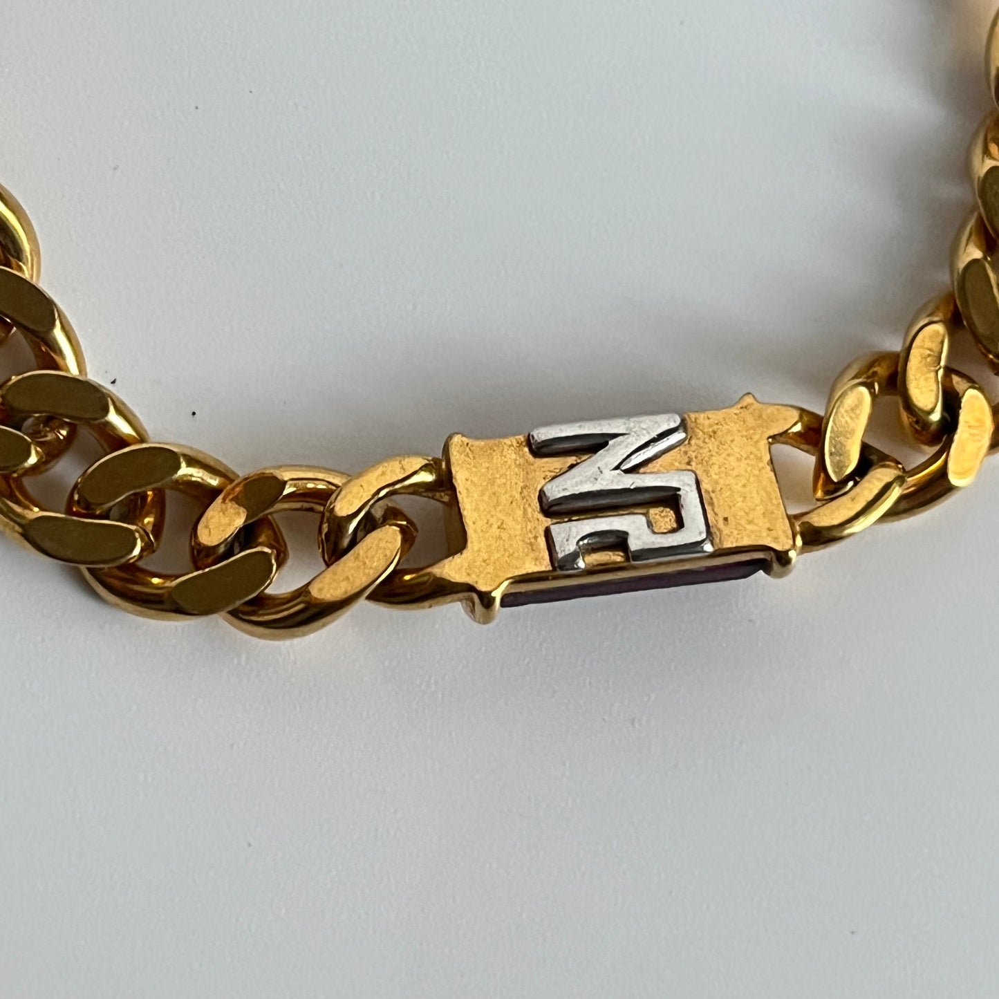 Vintage Nina Ricci necklace chain two sides crystal / logo NR