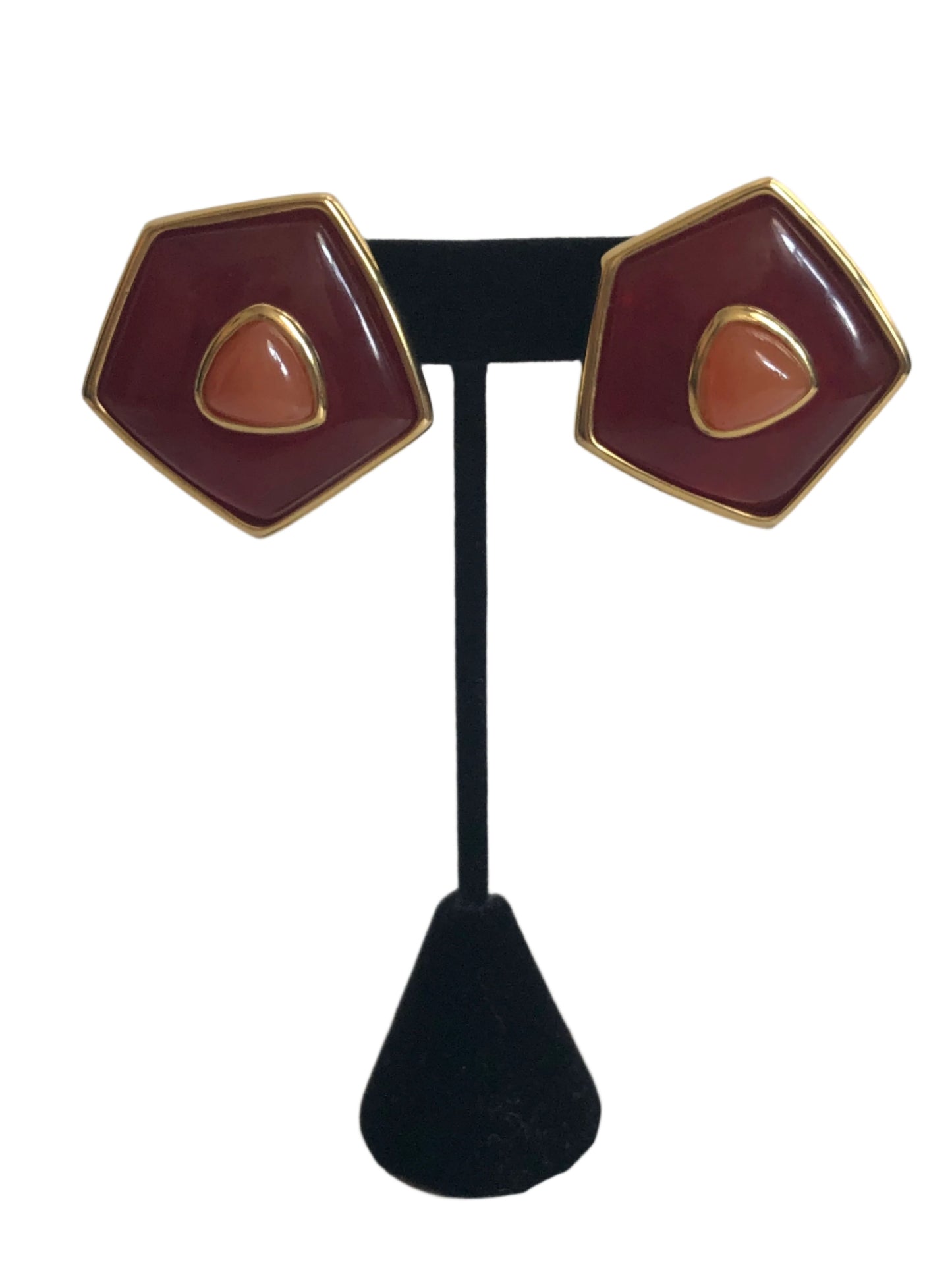 Vintage LES BERNARD large earrings clip on red orange gripoix style