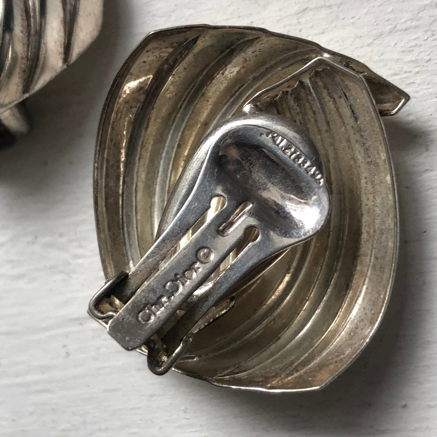 Vintage Dior earring clip on knot silver tone