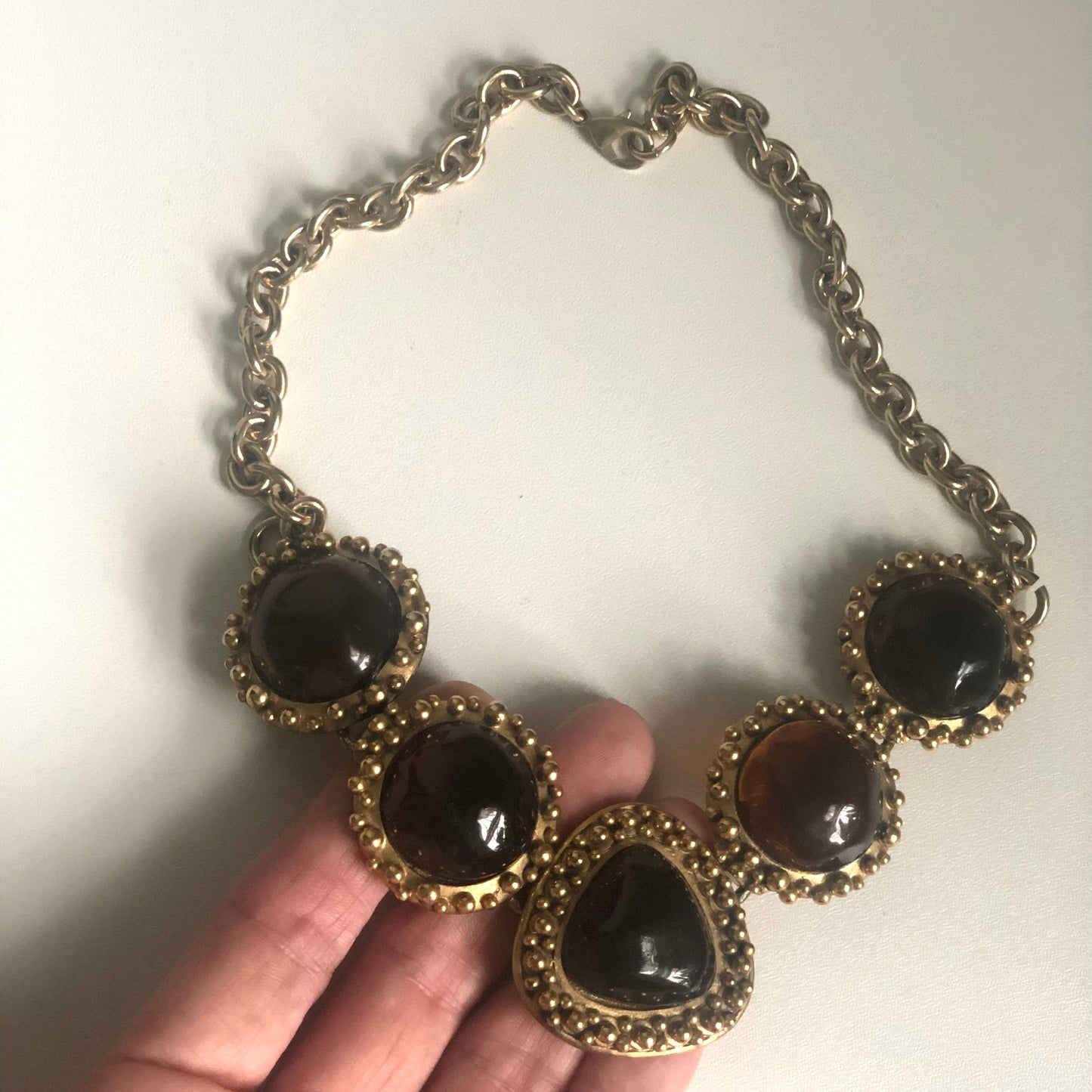 Vintage Les Bernard necklace resin brown cabochon