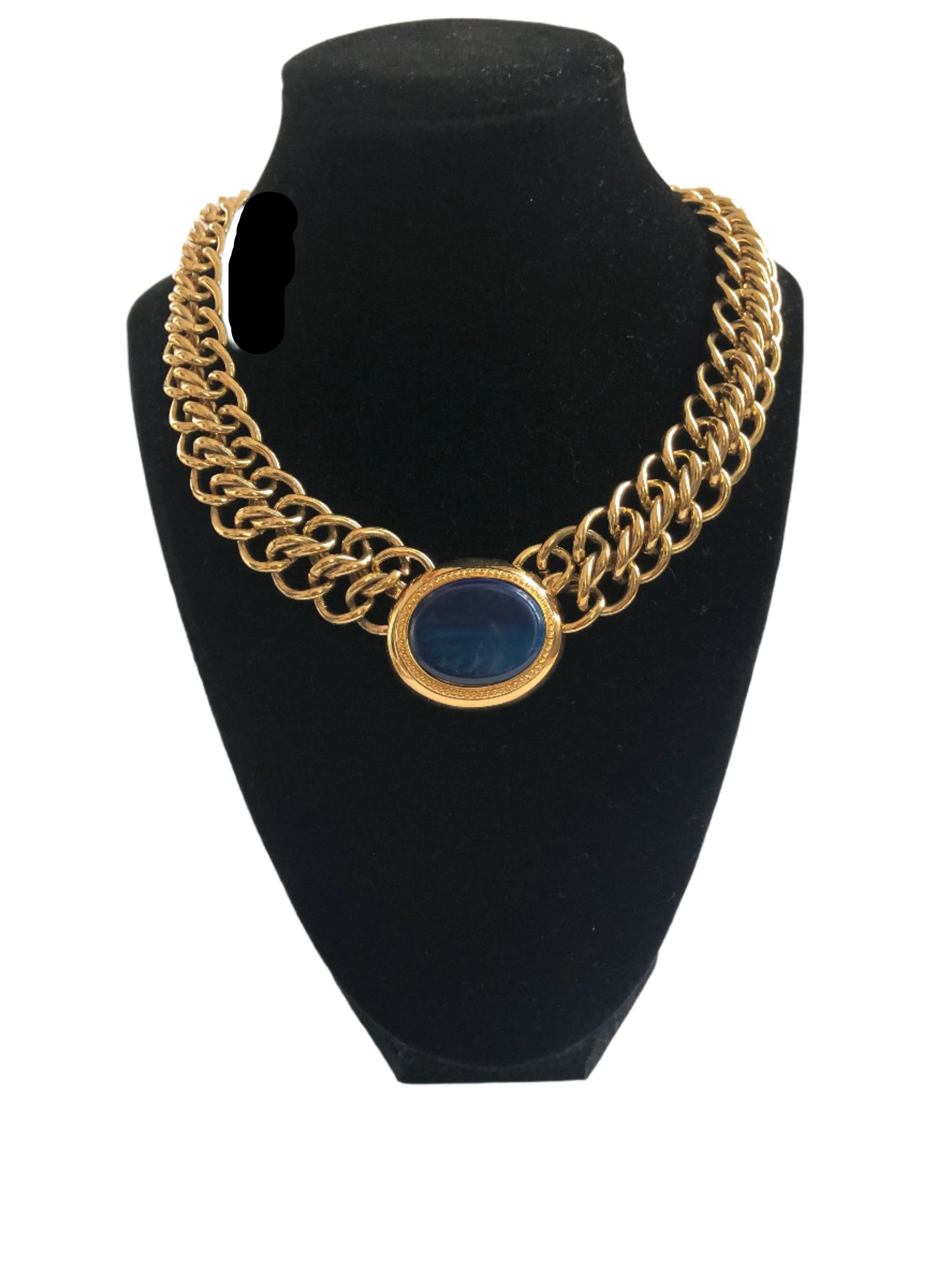 Vintage Monet necklace double chain blue art glass