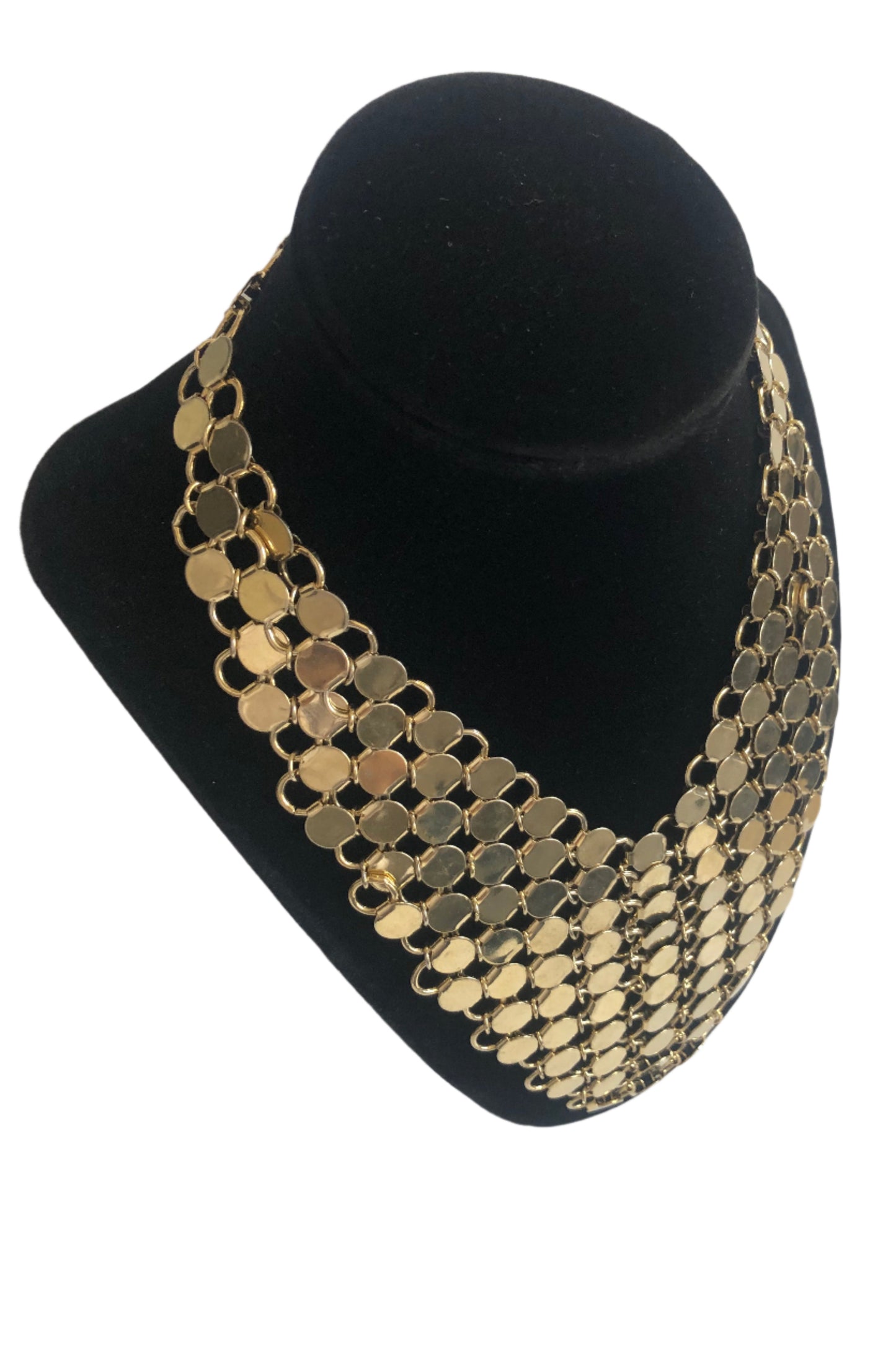 Vintage necklace collar metal mesh gold tone