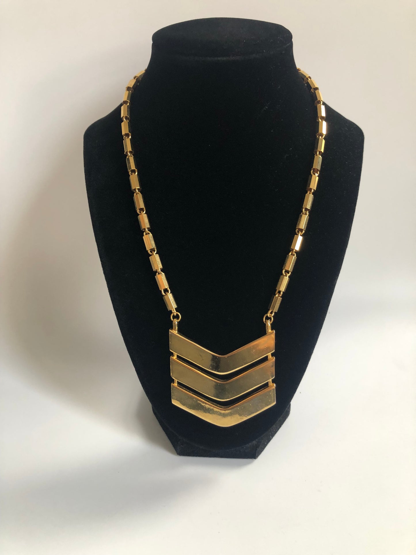 Vintage LANVIN Paris necklace geometric pendant gold tone