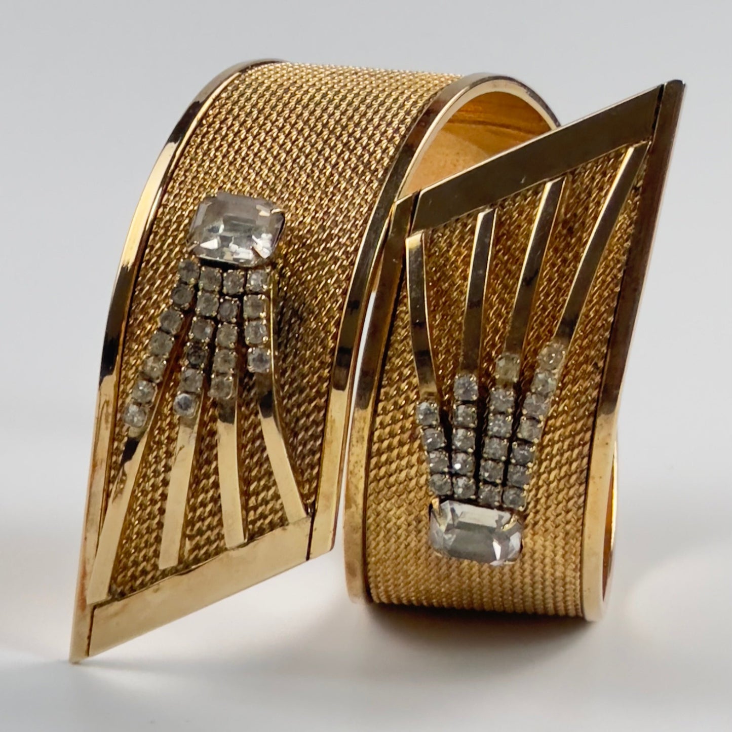 Vintage VARGAS bracelet cuff textured mesh rhinestones