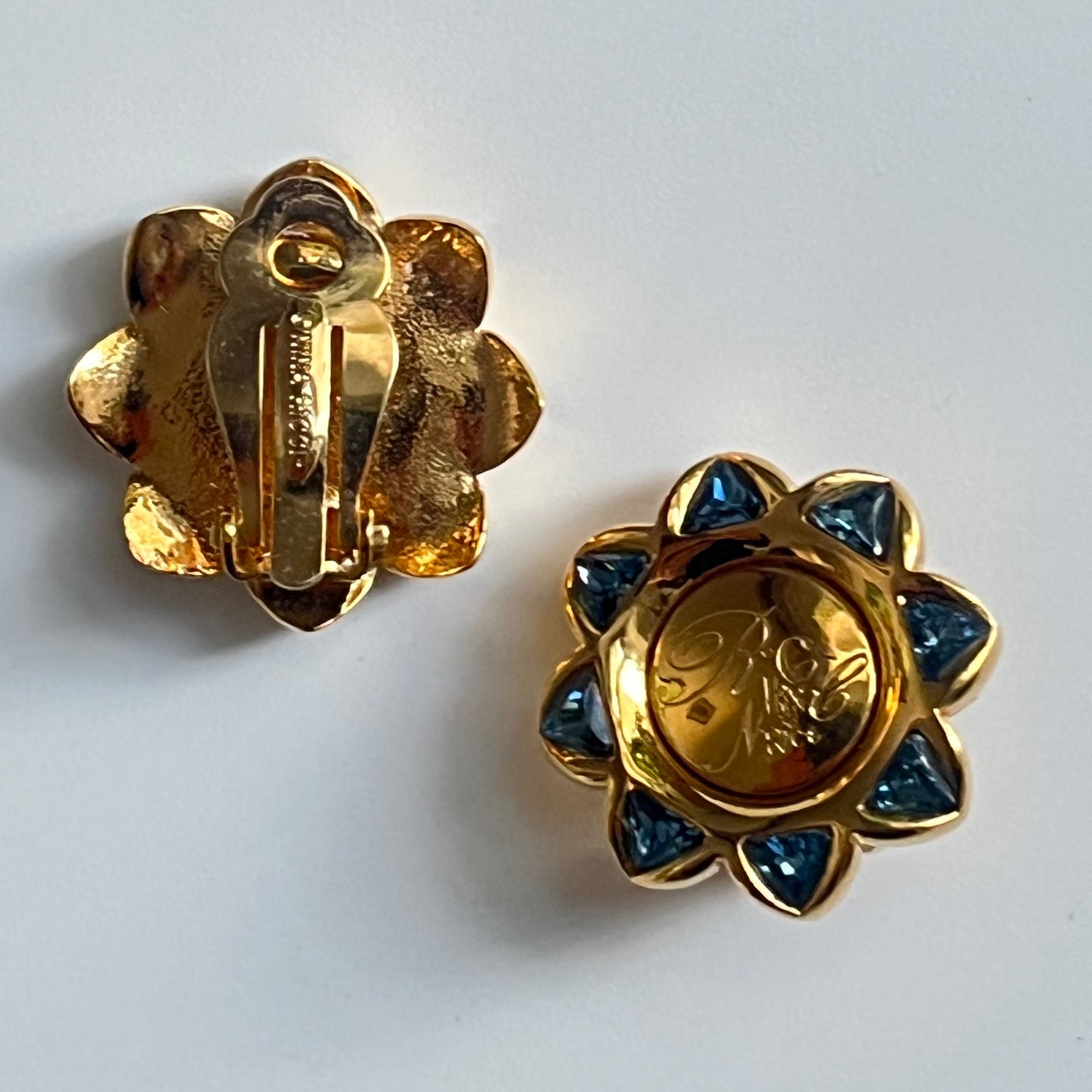 Vintage Nina Ricci earrings clip on blue crystals