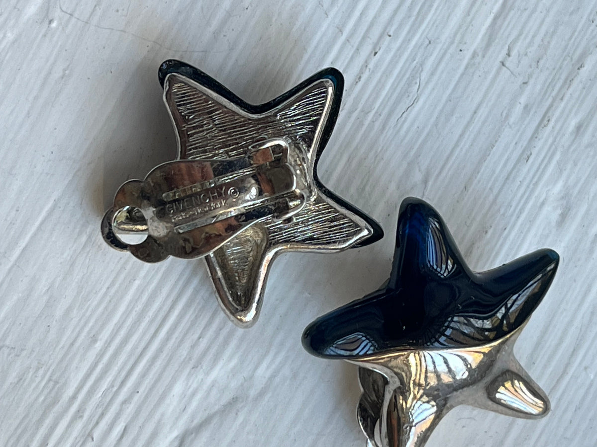 Vintage givenchy earrings clip on blue lucite