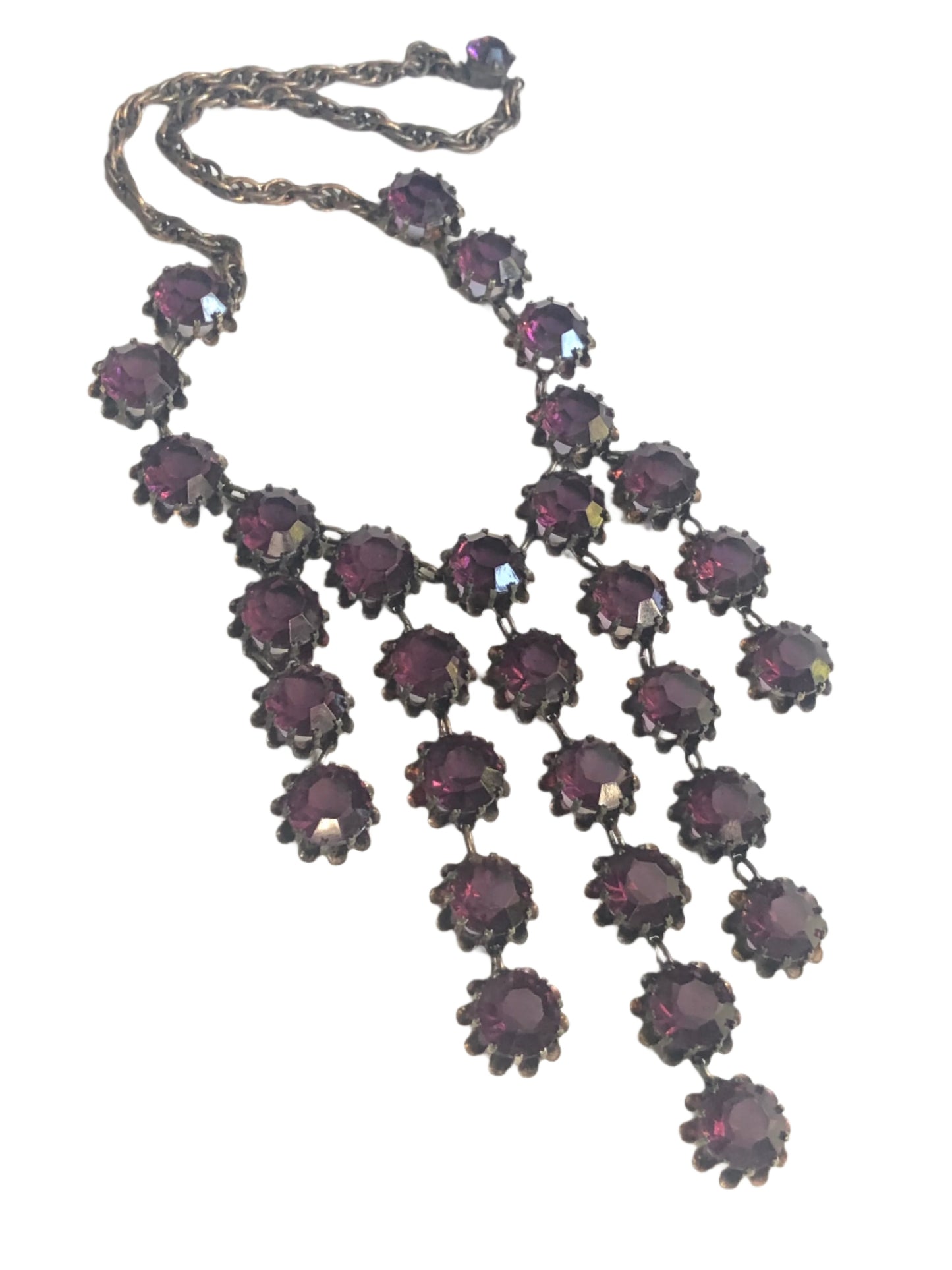 Vintage Leo glass necklace purple crystal bib