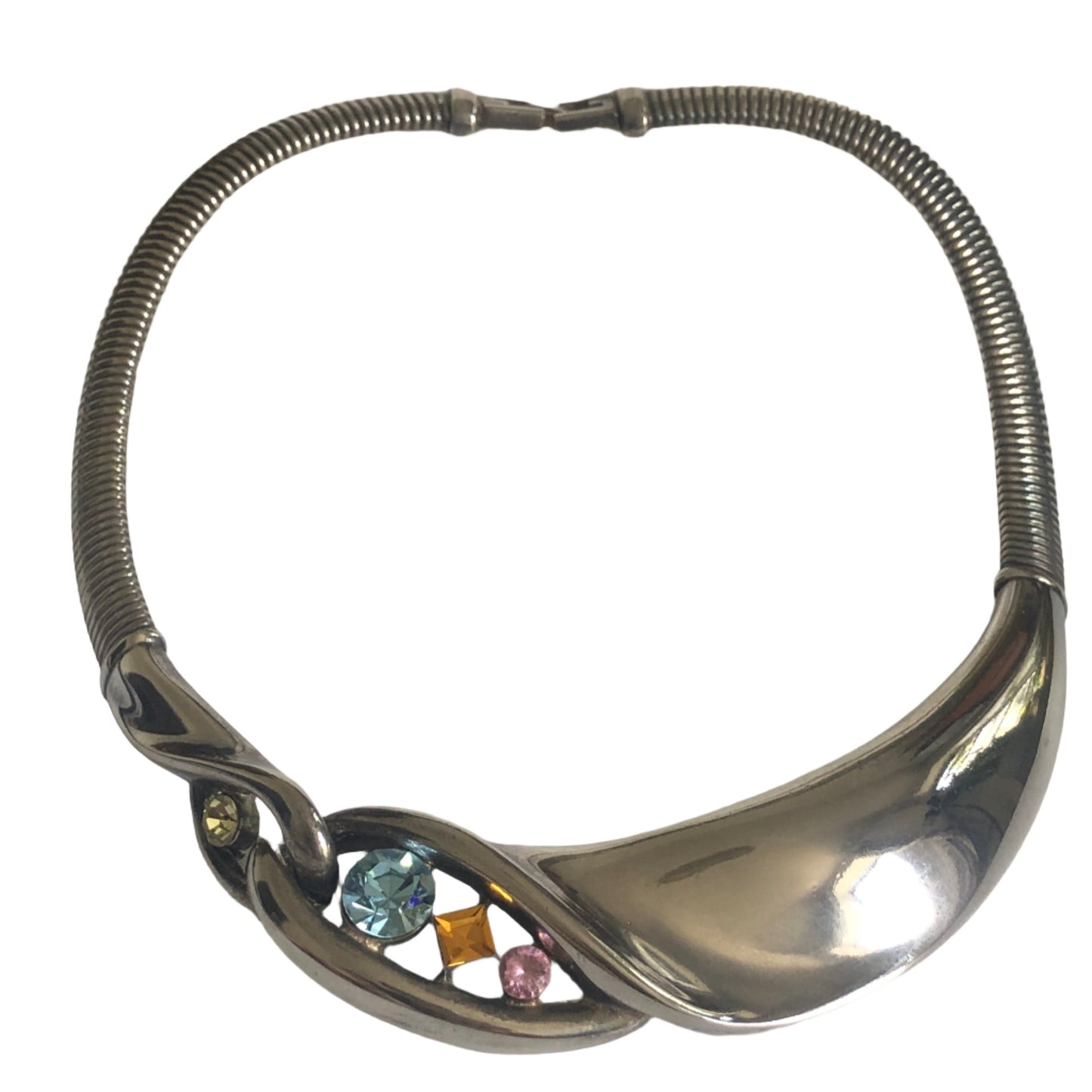 Vintage GIVENCHY necklace collar silver tone rhinestones