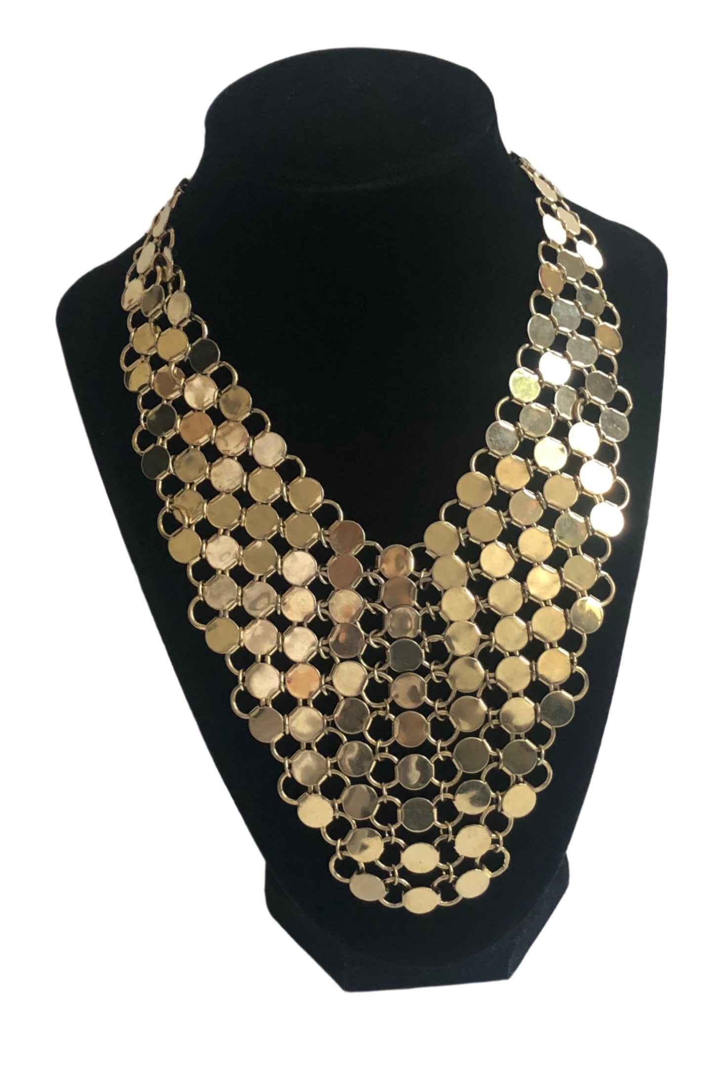 Vintage necklace collar metal mesh gold tone