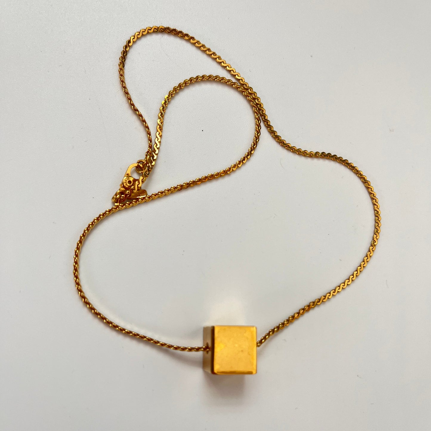 Vintage Monet chain cube pendant gold plated