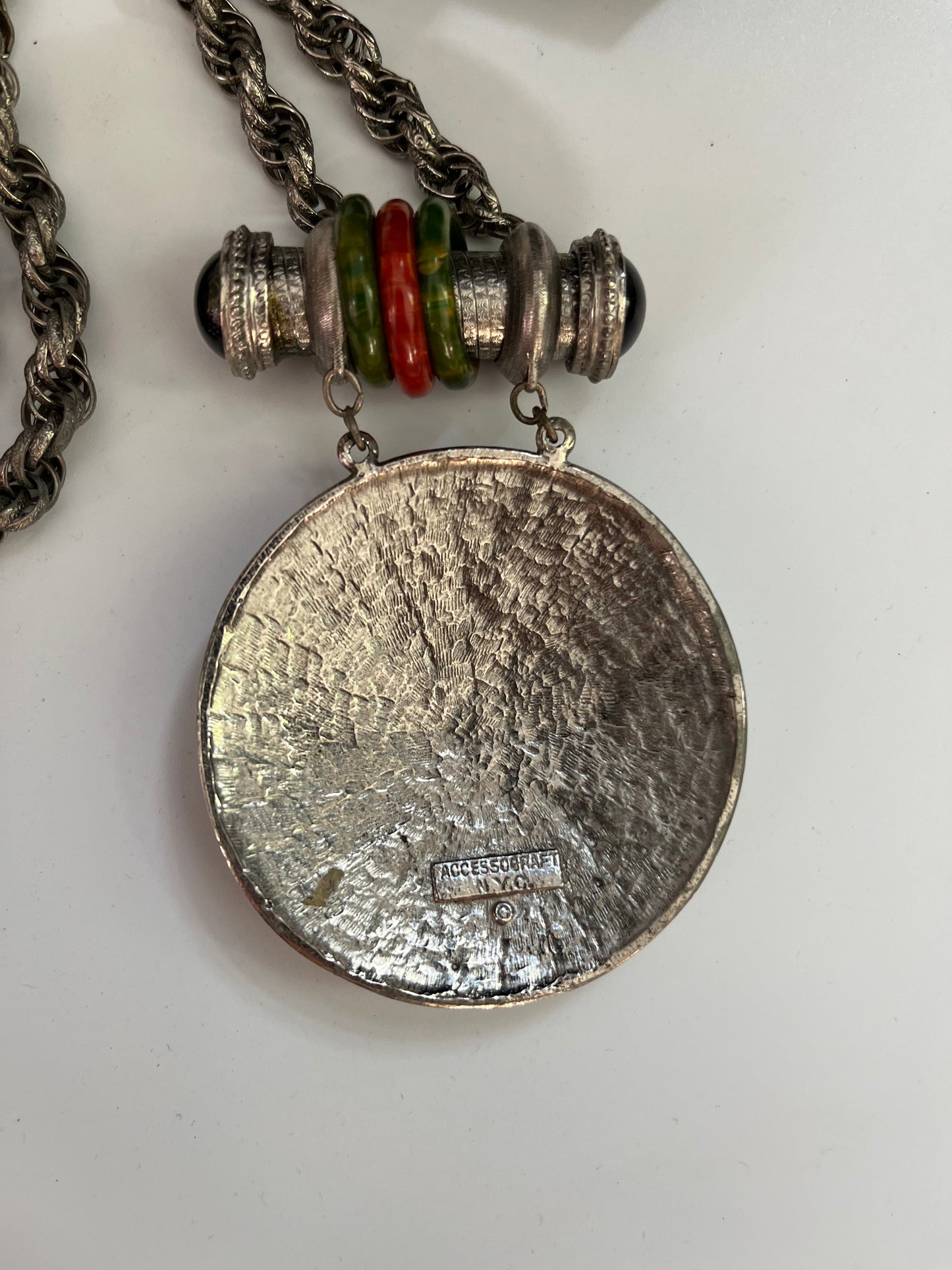 Vintage ACCESSOCRAFT necklace pendant glass rings