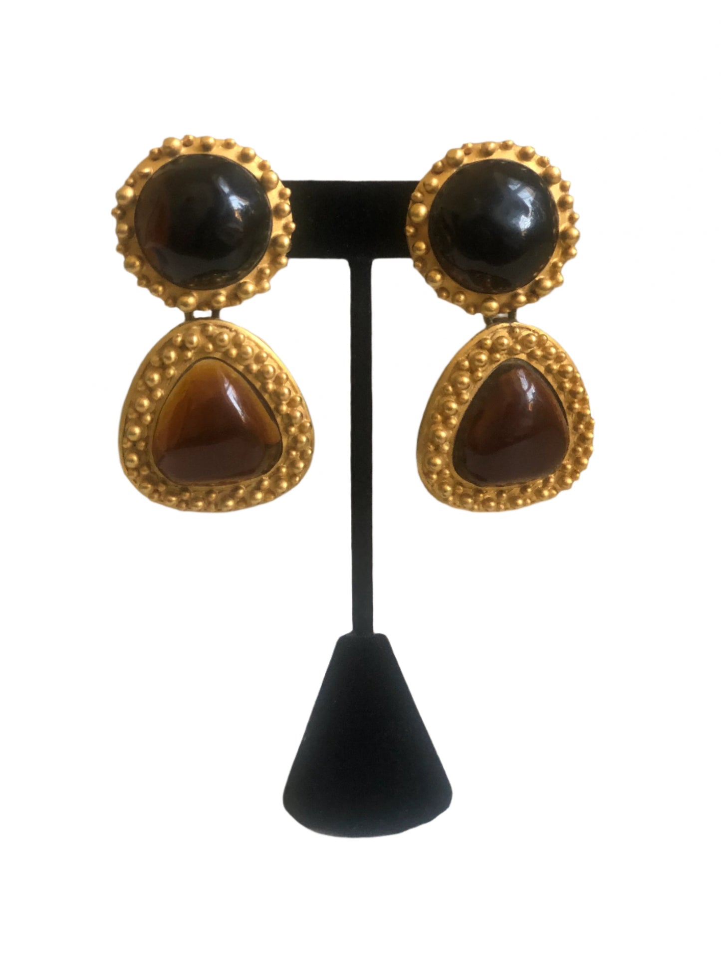 Vintage les Bernard dangle earrings brown cabochons