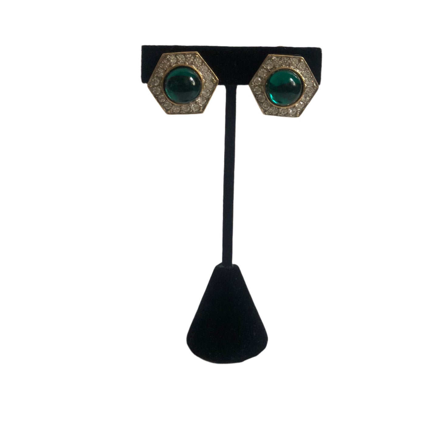 Vintage Les Bernard for Vogue earrings green cabochon Gripoix