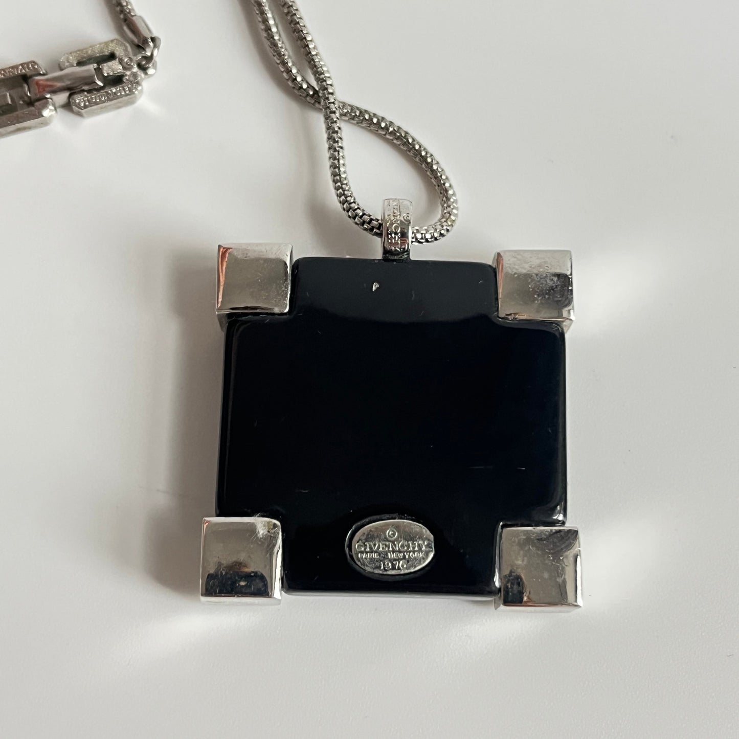 Vintage GIVENCHY necklace silver tone pendant 1976
