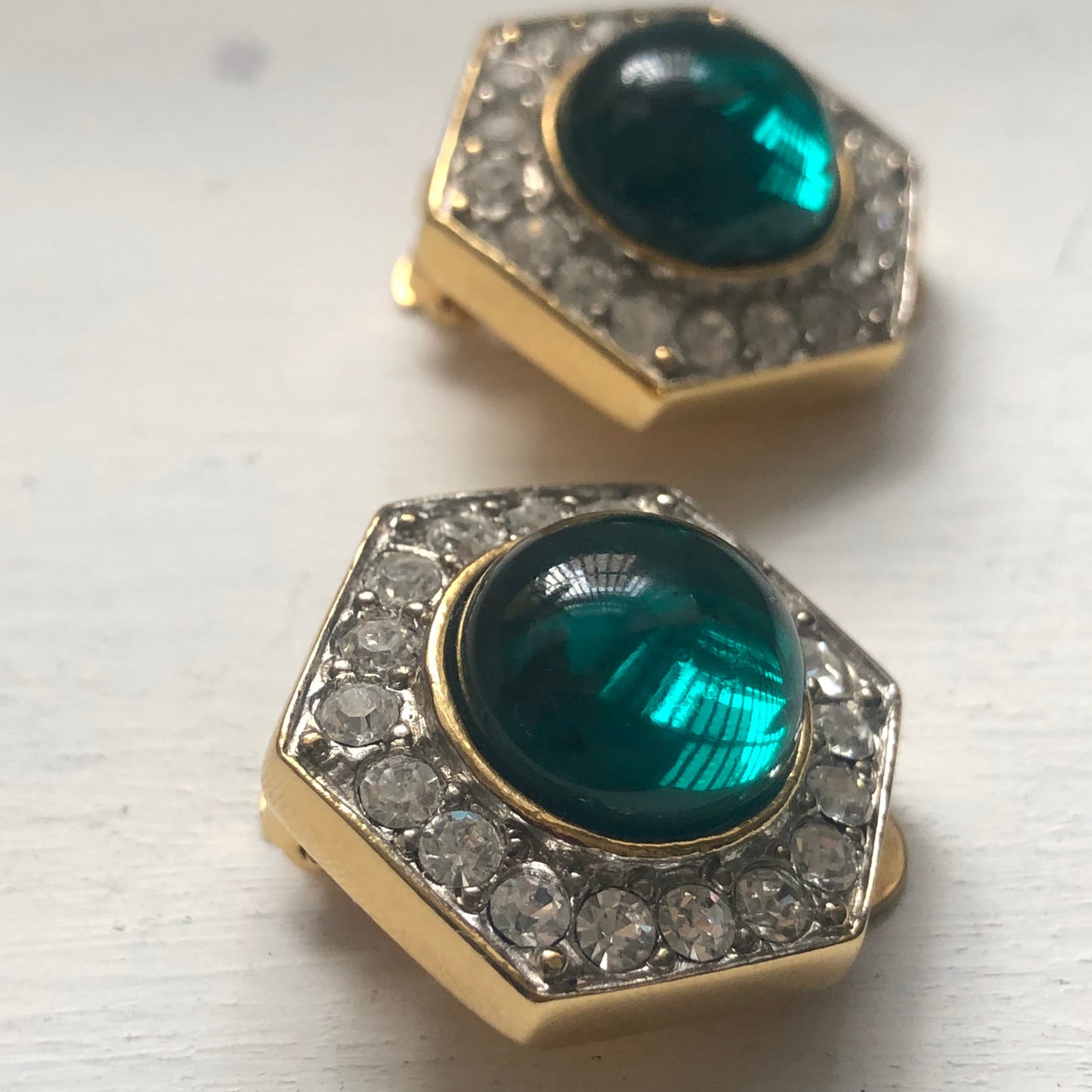 Vintage Les Bernard for Vogue earrings green cabochon Gripoix