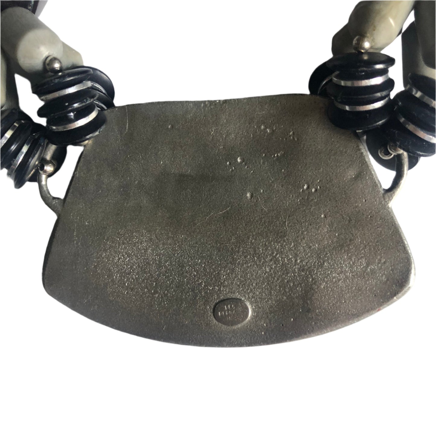 Vintage Les Bernard necklace large beads metal pendant