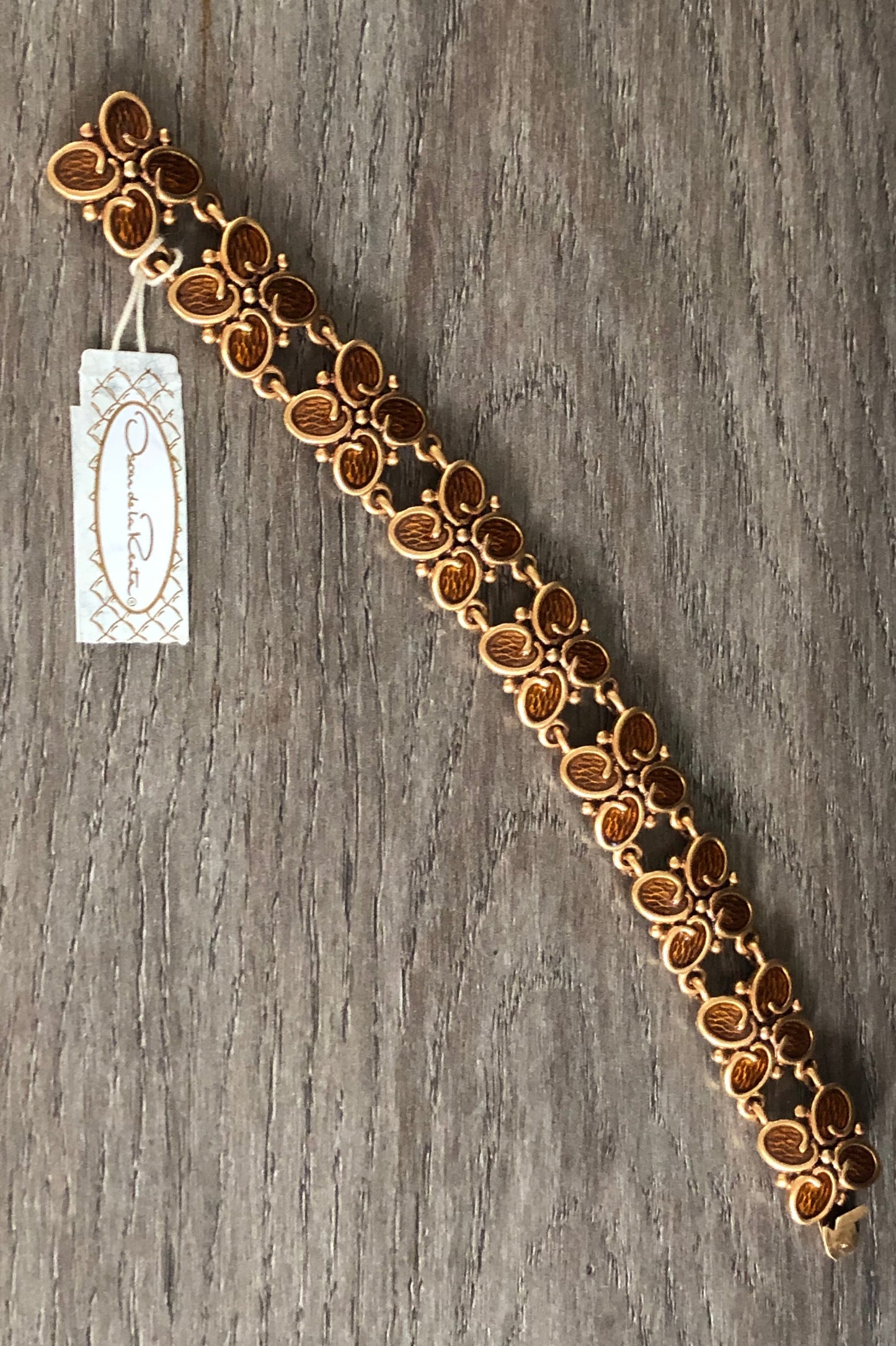 Vintage Oscar de La RENTA bracelet logo brown enamel