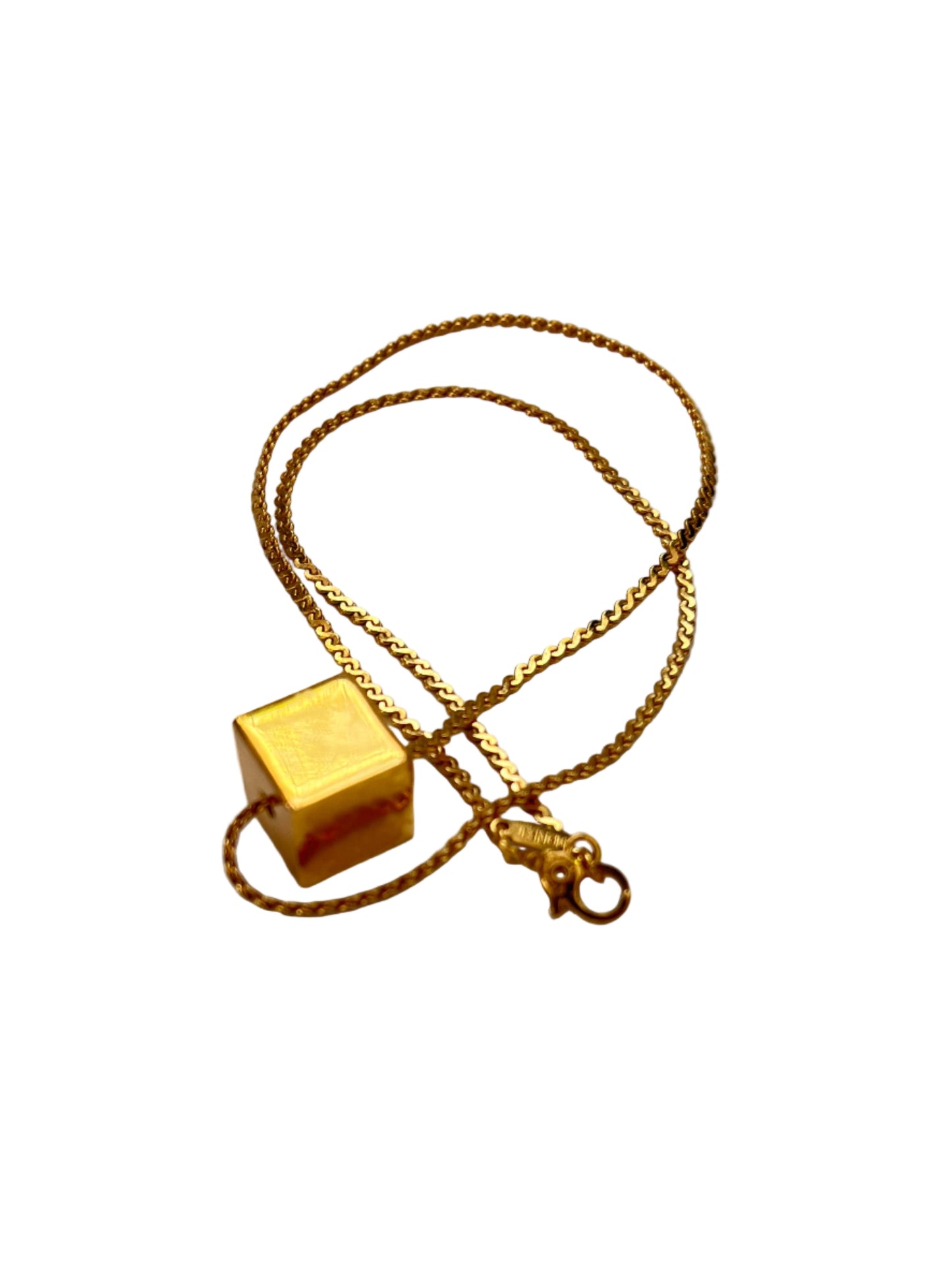 Vintage Monet chain cube pendant gold plated