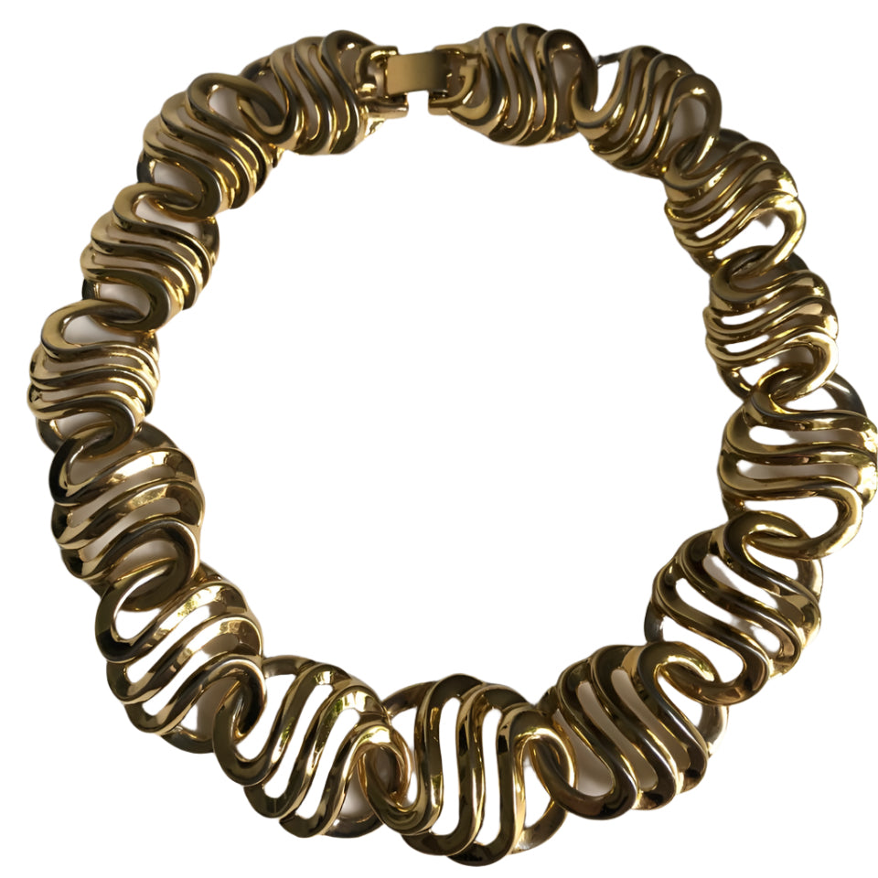 GIVENCHY necklace collar chunky swirl link gold tone