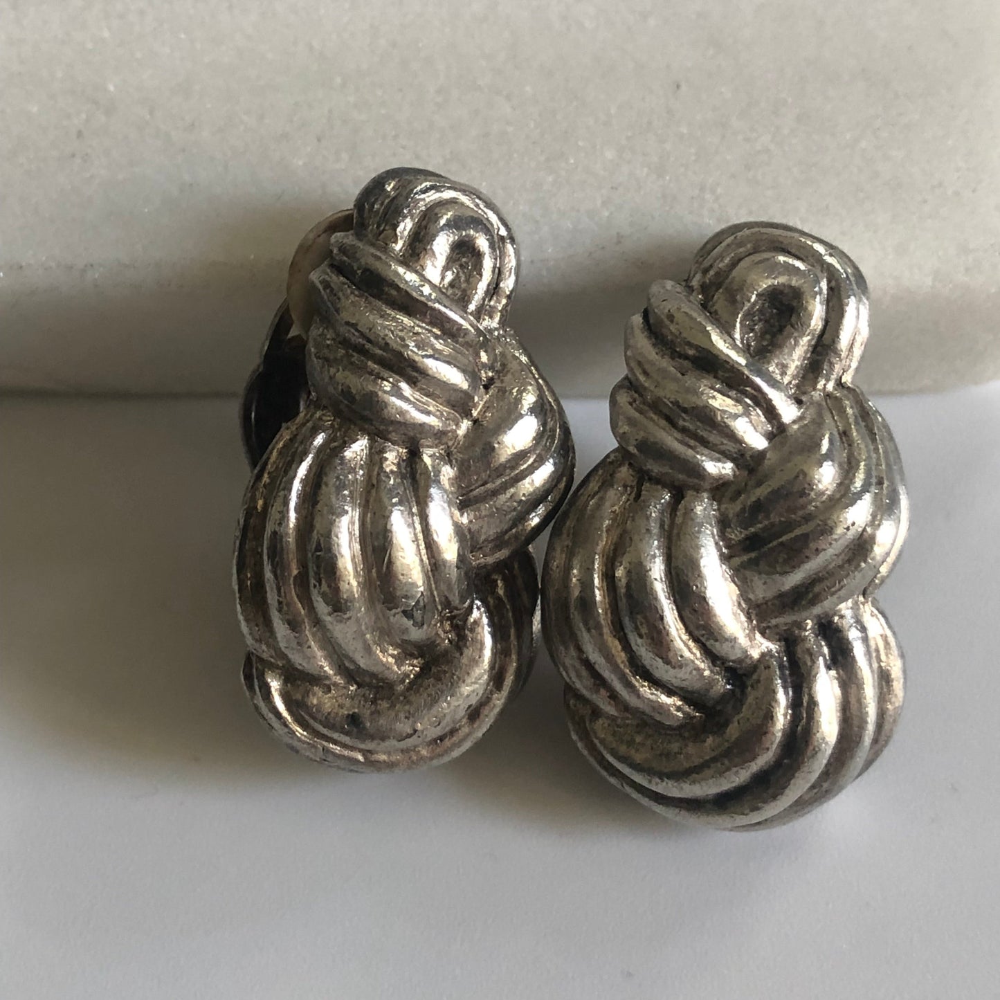 Vintage SONIA RYKIEL earrings clip on silver tone swirl