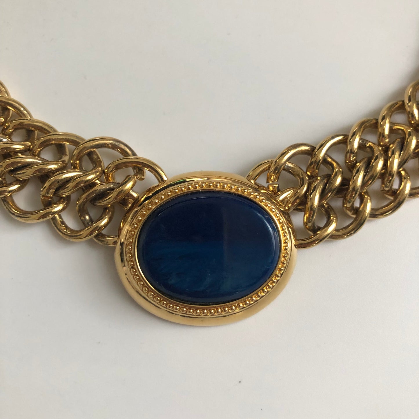 Vintage Monet necklace double chain blue art glass
