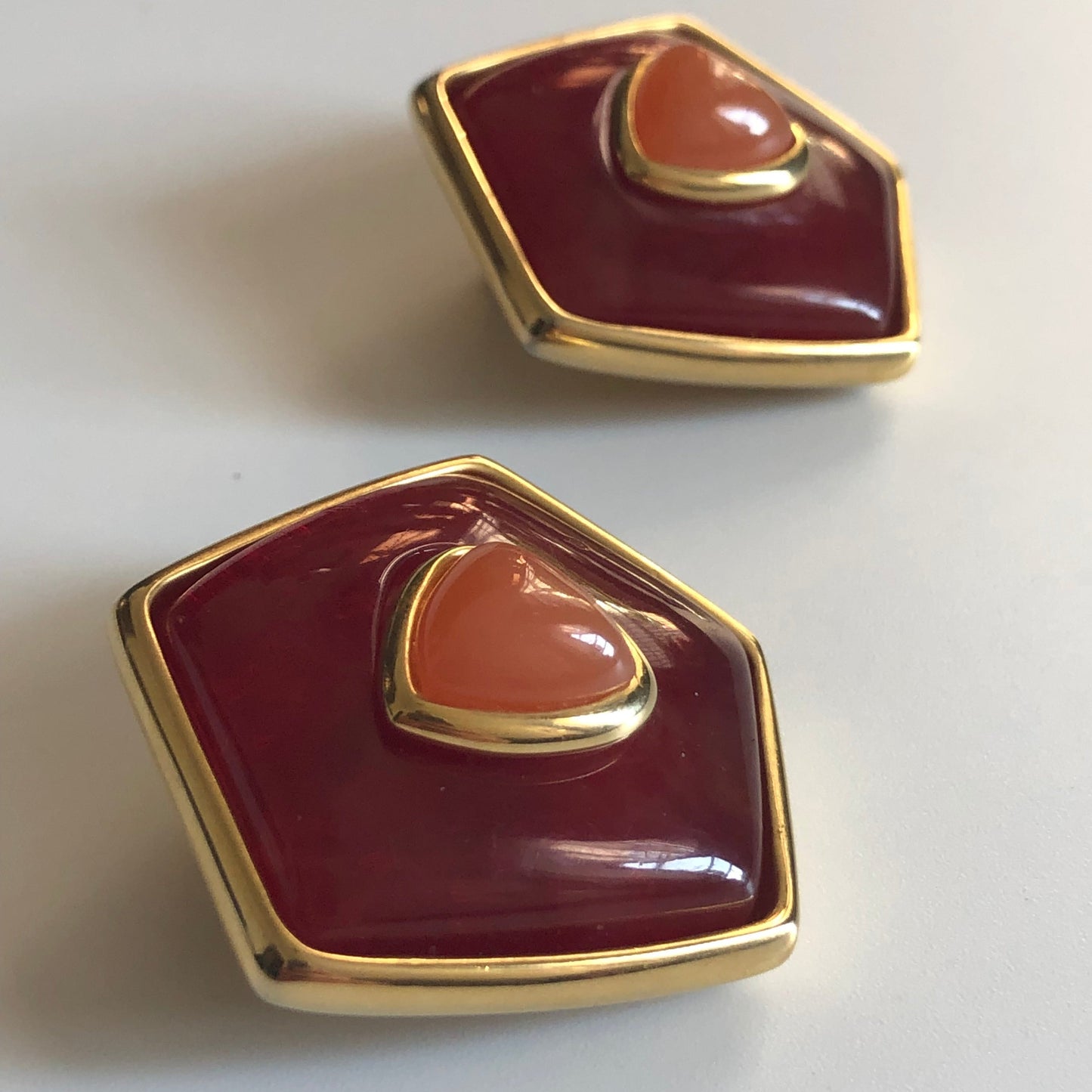 Vintage LES BERNARD large earrings clip on red orange gripoix style