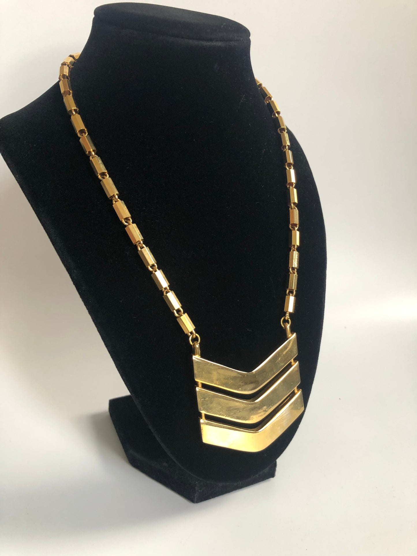 Vintage LANVIN Paris necklace geometric pendant gold tone