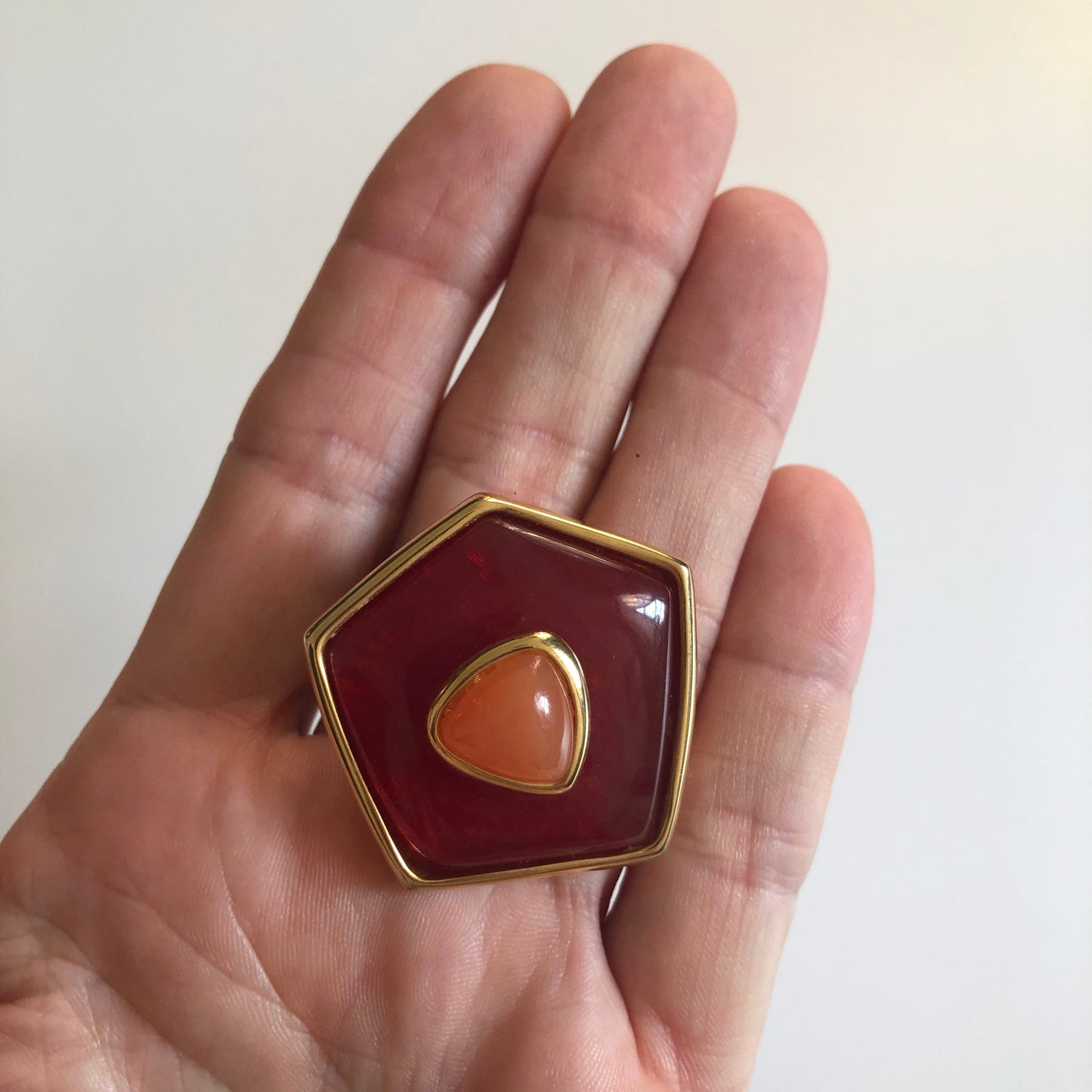 Vintage LES BERNARD large earrings clip on red orange gripoix style