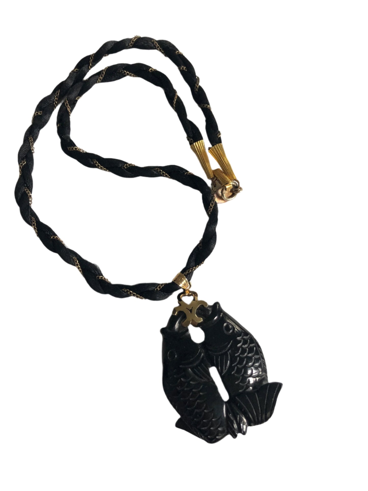 Vintage Les Bernard necklace pendant carved glass zodiac pisces