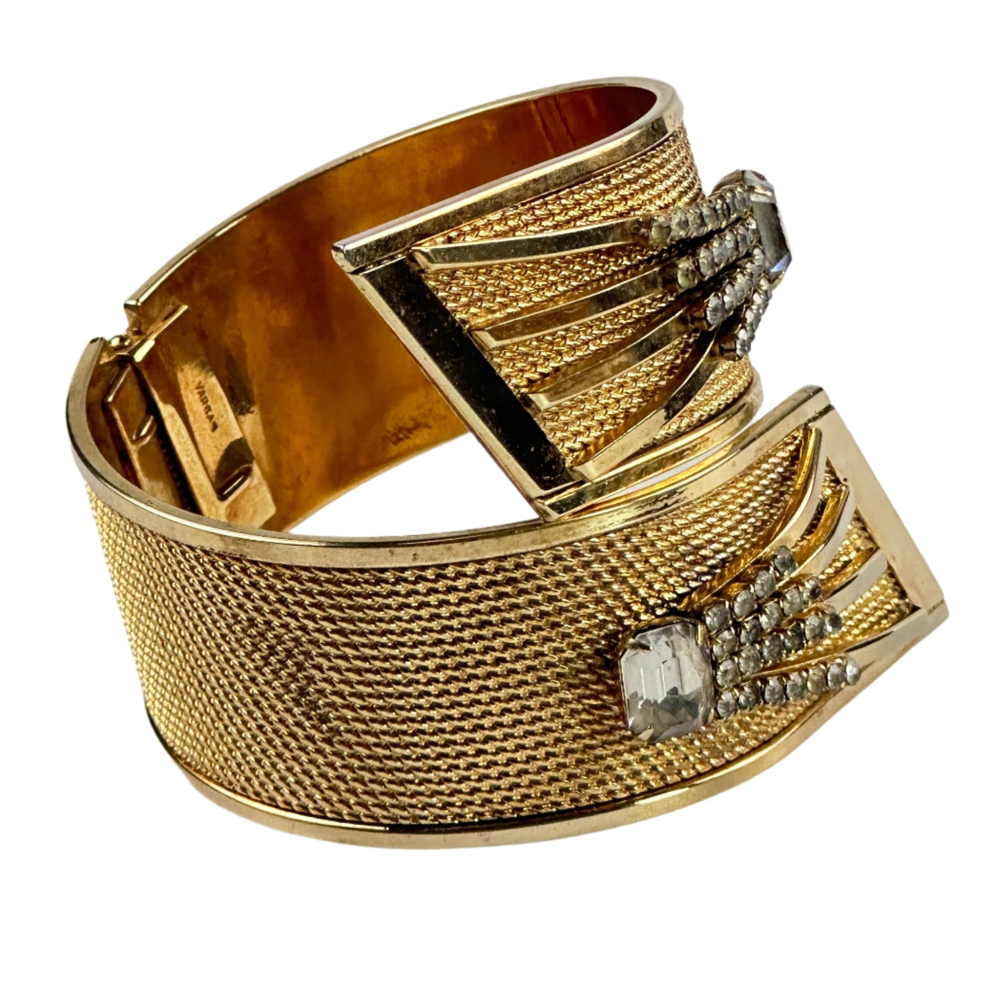 Vintage VARGAS bracelet cuff textured mesh rhinestones