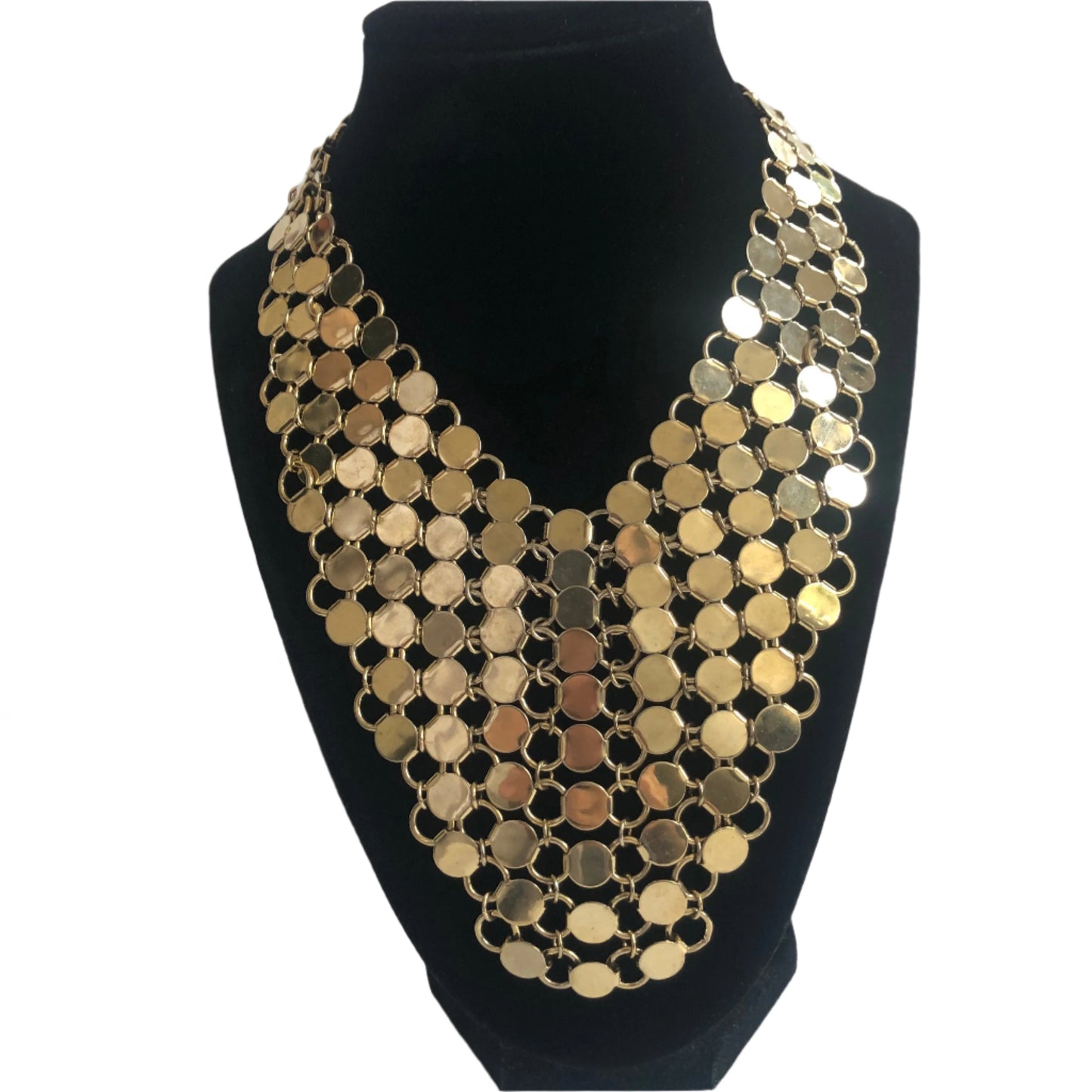Vintage necklace collar metal mesh gold tone