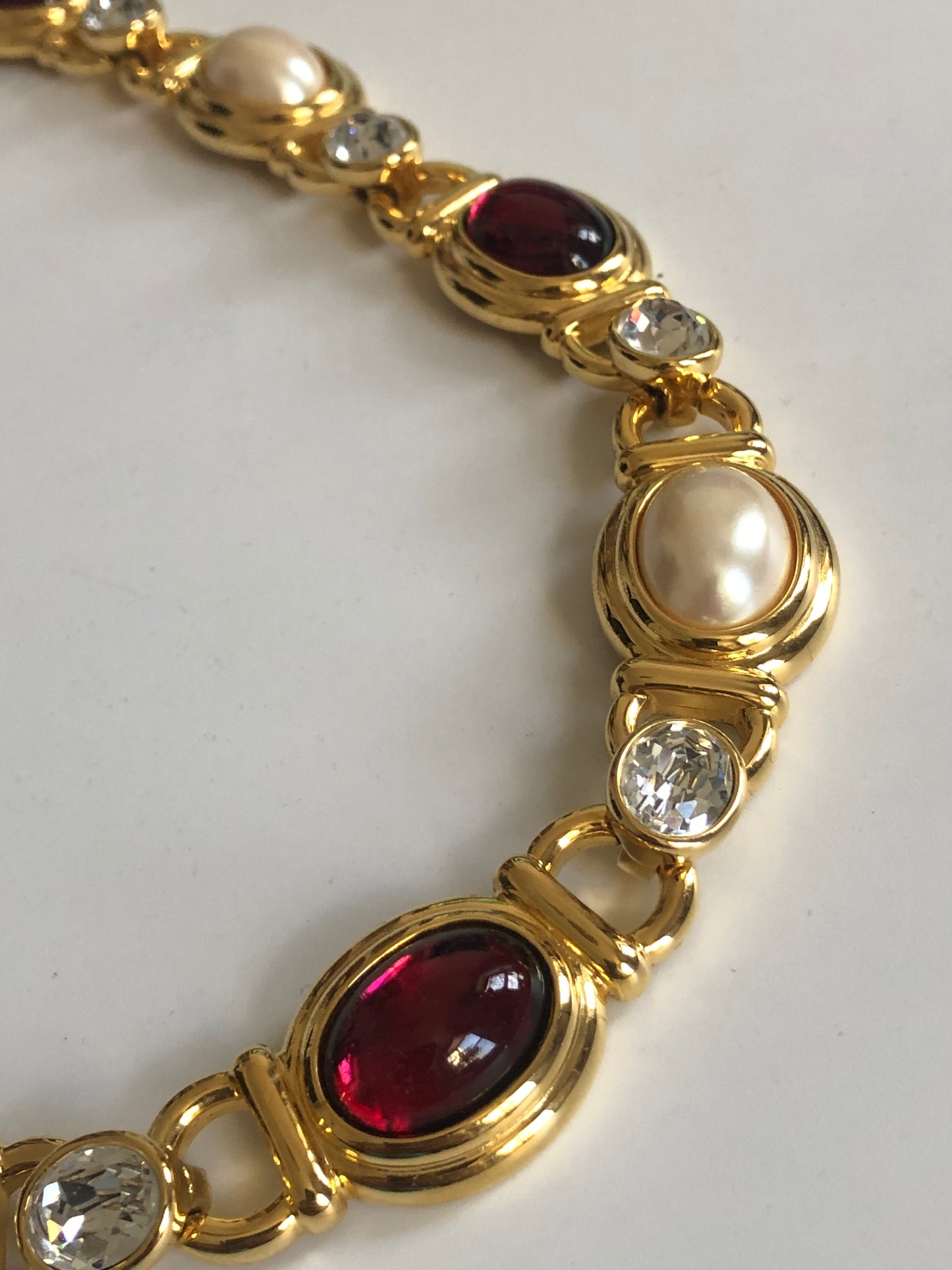 Vintage Monet necklace large cabochon Gripoix style pear gold tone