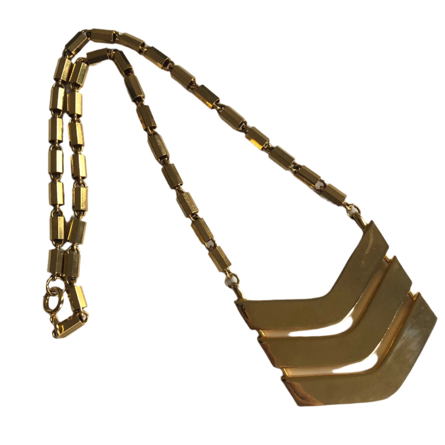 Vintage LANVIN Paris necklace geometric pendant gold tone