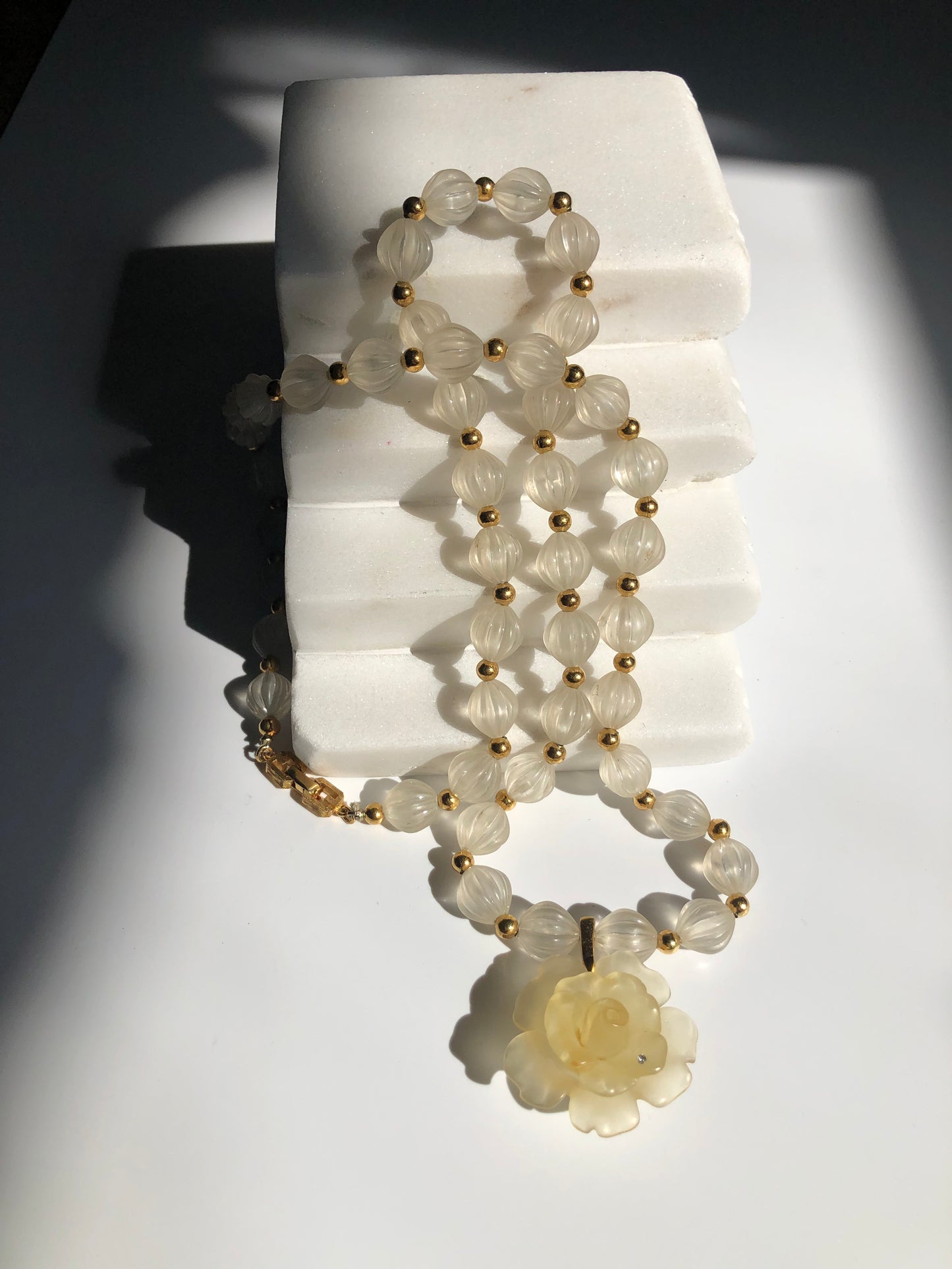 Vintage GIVENCHY necklace lucite beads rose pendant