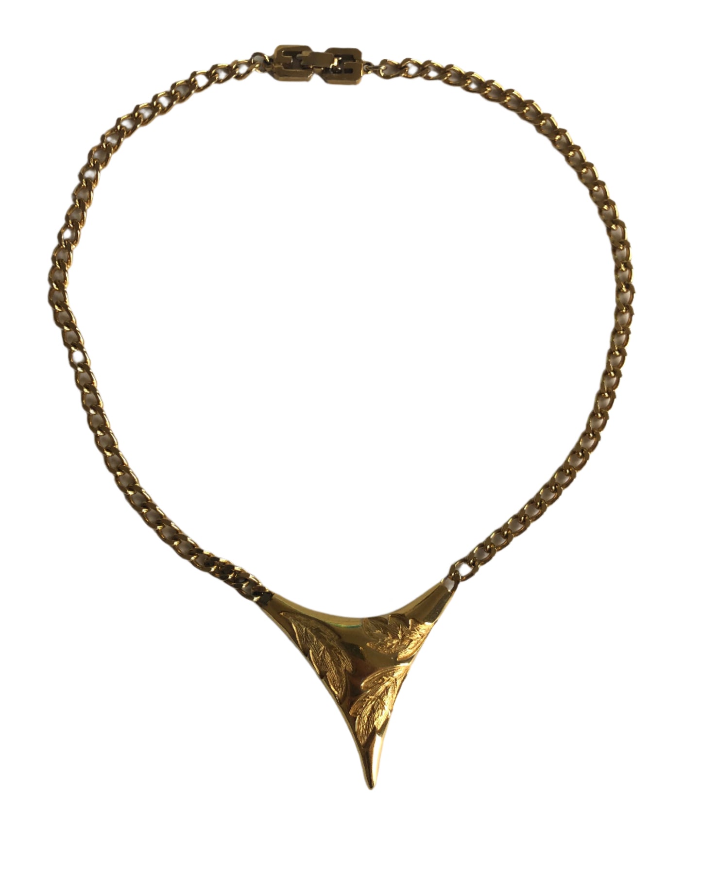 Vintage GIVENCHY necklace carved leaf pendant 1979