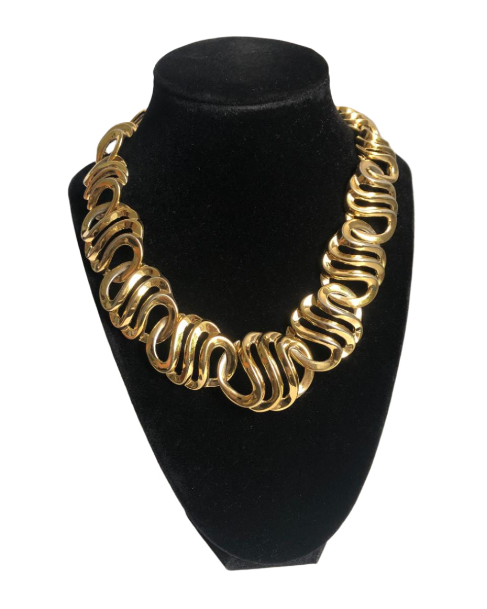 GIVENCHY necklace collar chunky swirl link gold tone