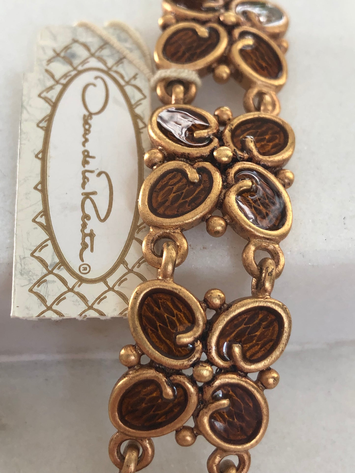 Vintage Oscar de La RENTA bracelet logo brown enamel