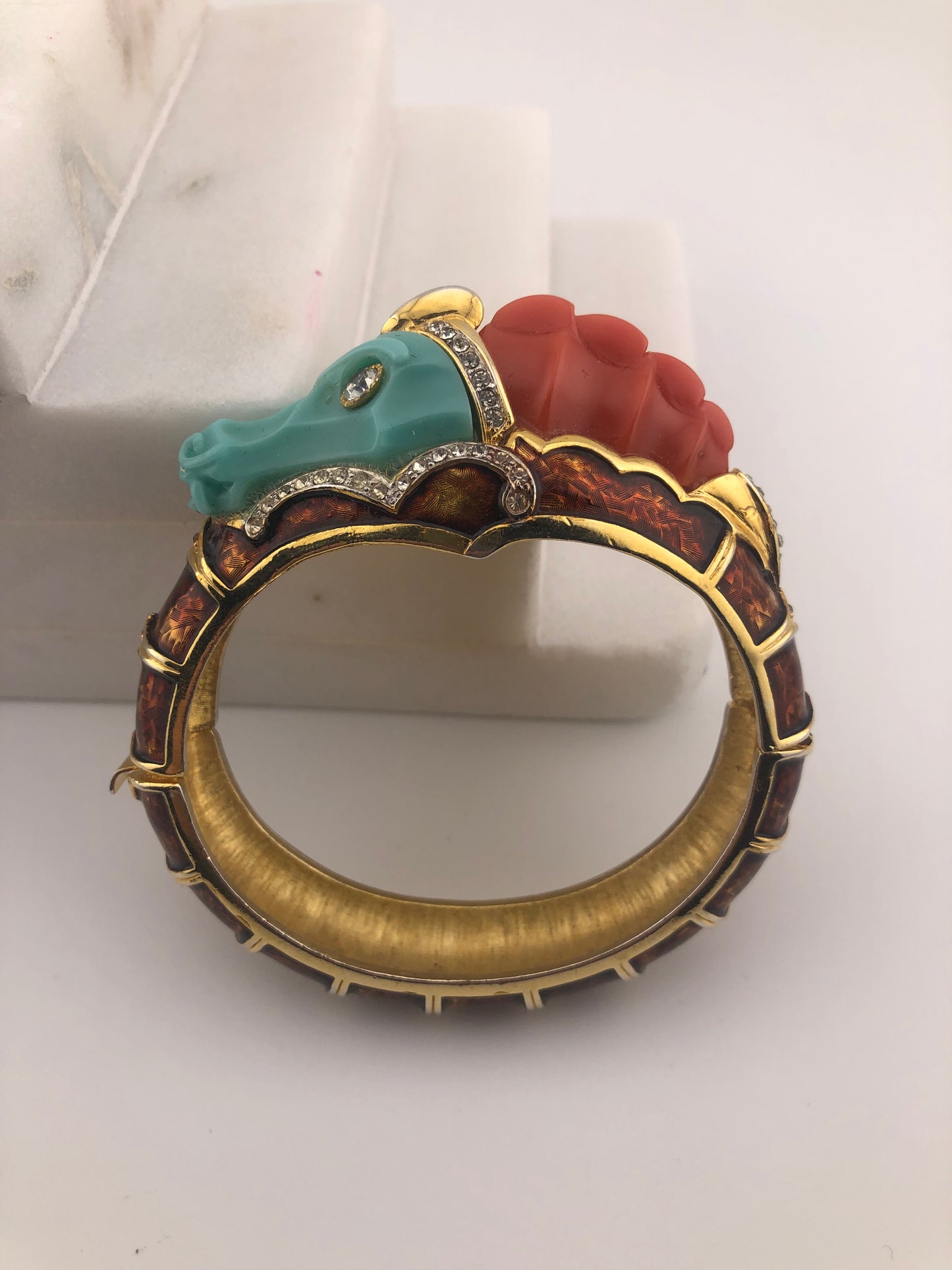 Vintage HATTIE CARNEGIE bracelet dragon enamel rhinestones