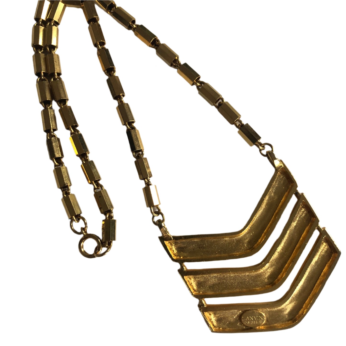 Vintage LANVIN Paris necklace geometric pendant gold tone