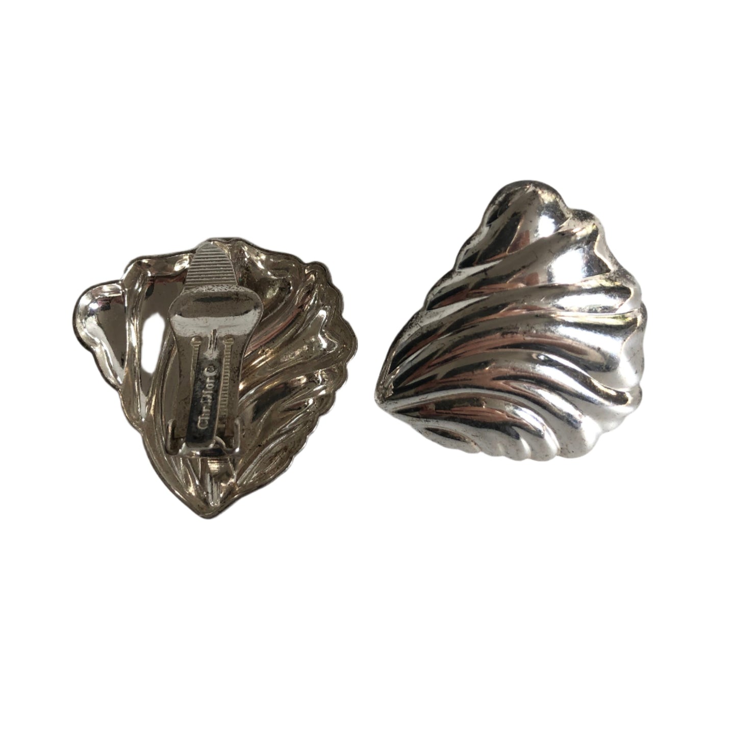Vintage Chr. Dior earrings clip on shell silver plated